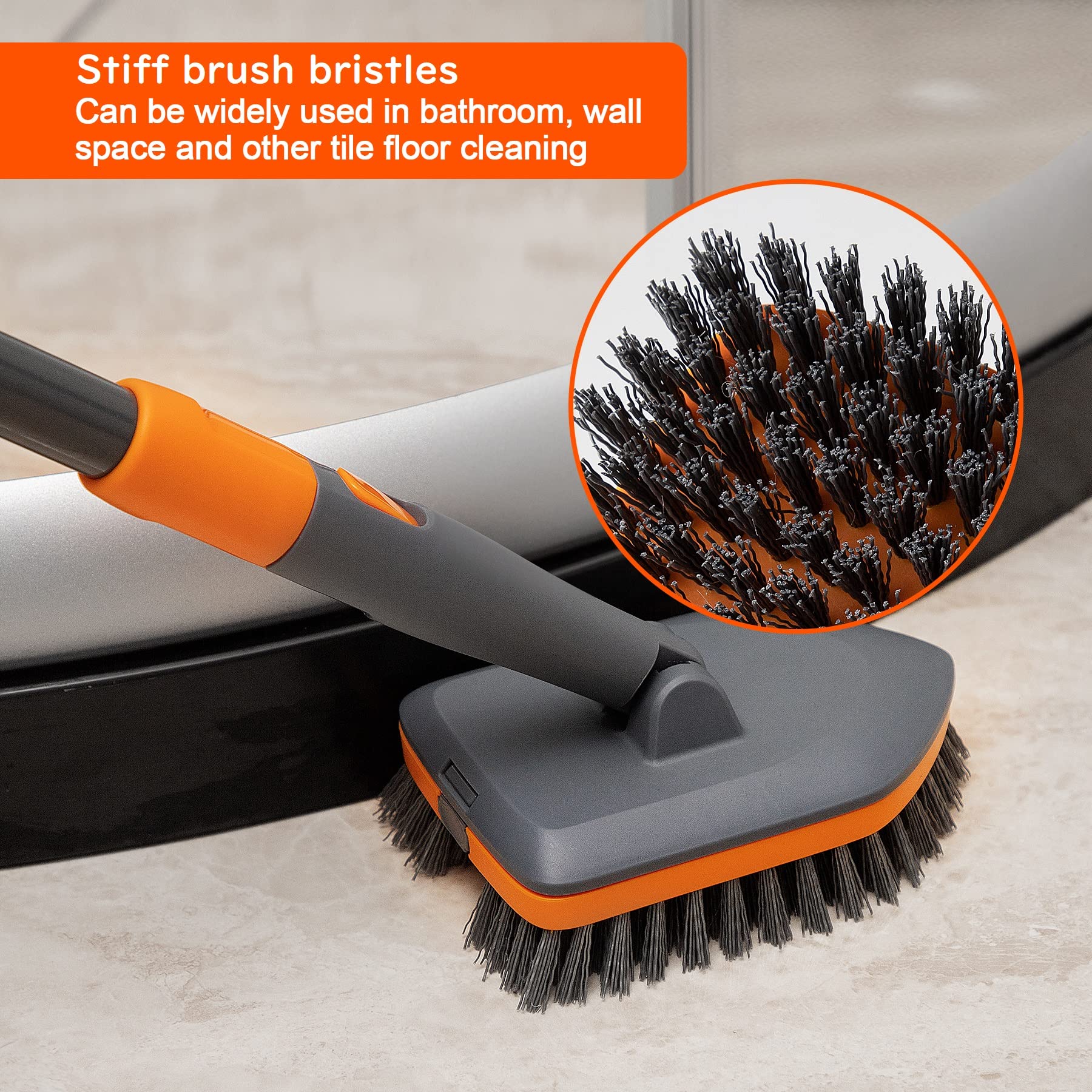Cleanhome Tile Tub Scrubber Brush With 3 Different Function Cleaning Heads And 56'' Extendable Long Handle-No Scratch Shower Scr