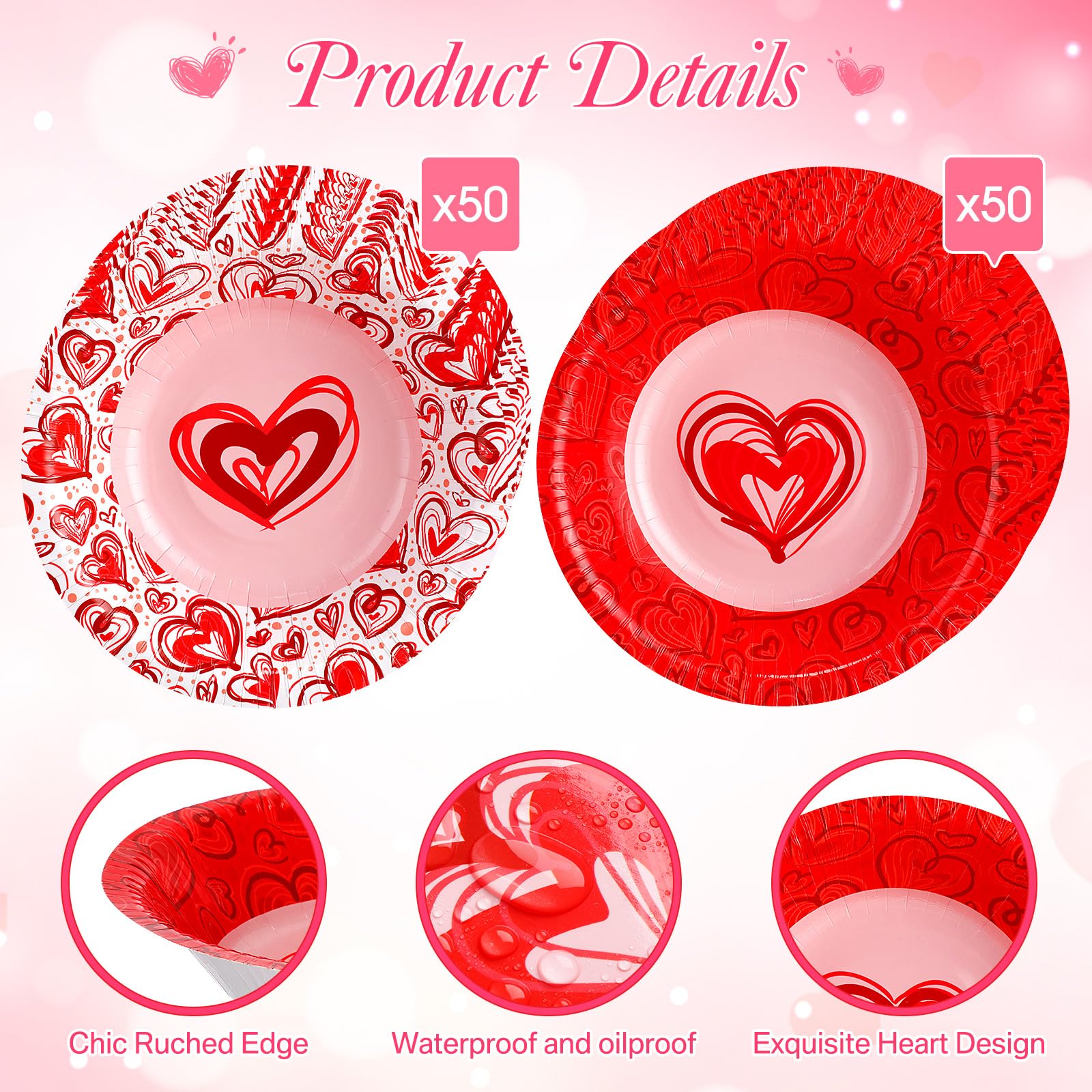 Sunnychicc 100 Pcs 16 Oz Valentine'S Day Paper Bowls Heart Soup Bowls Disposable Party Favor For Dessert Salad Snack Wedding