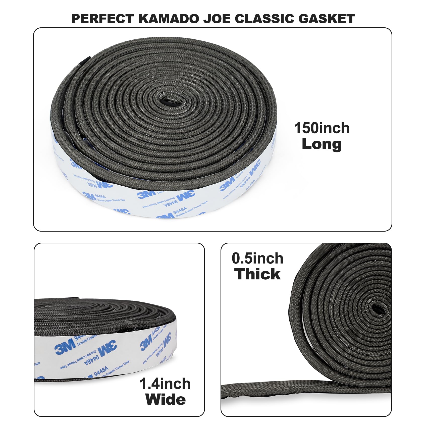 Onlyfire Wire Mesh Gasket Kit For Kamado Joe Classic, High Temp Fiberglass Gasket Replacement Bbq Smoker, Adhesive Self Stick Fe