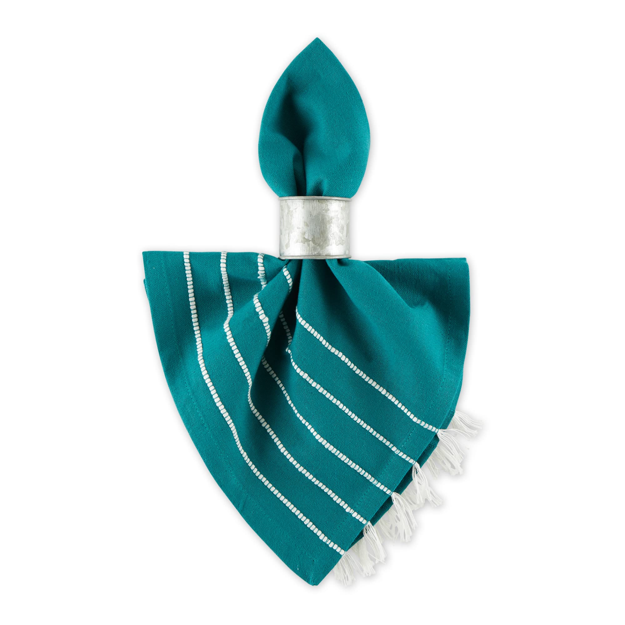 TEAL STRIPE TASSEL NAPKIN SET/4