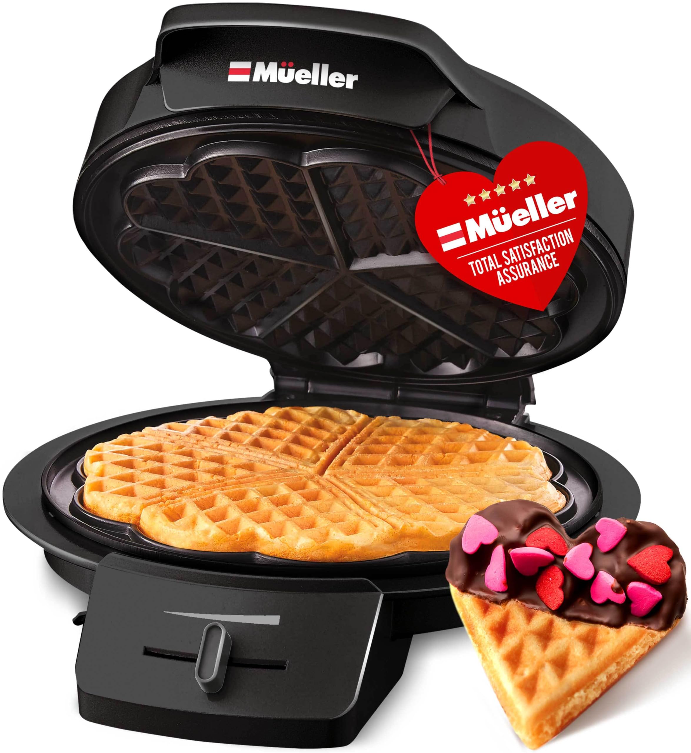 Mueller Heart 5 Waffle Maker, Waffle Iron, Adjustable Browning Control & Nonstick, Cool Touch Handle, Easy To Clean, Small Kitch
