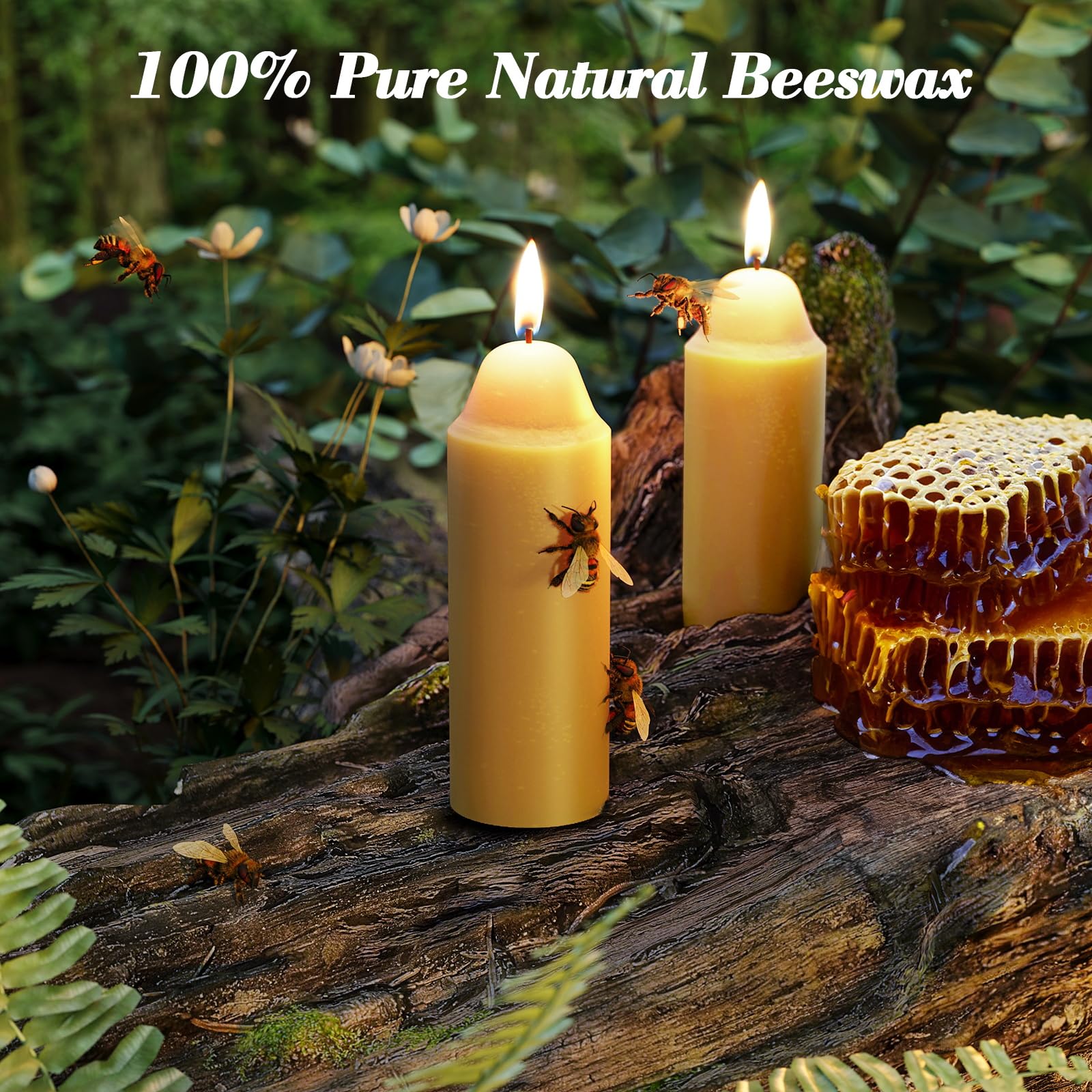 15-Hour Natural Pure Beeswax Candles for Candle Lanterns, Long Lasting Burning Candles Bulk for Camping, Emergency, Survival Eme