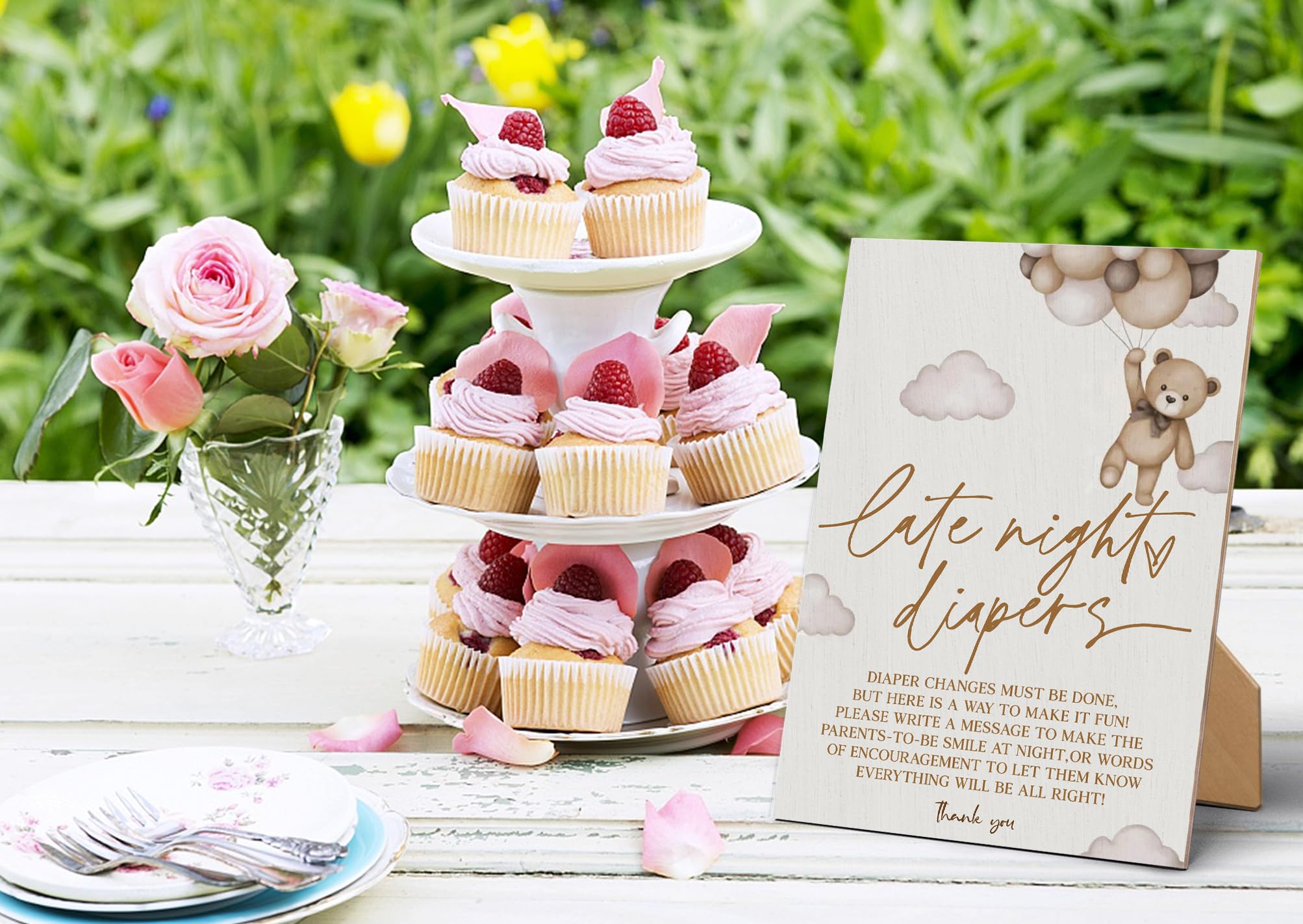 Baby Shower Games Late Night Diapers Sign-8  11 Inches, Little Bear Wooden Sign, Gender Neutral Tabletop Decor for Gender Reveal