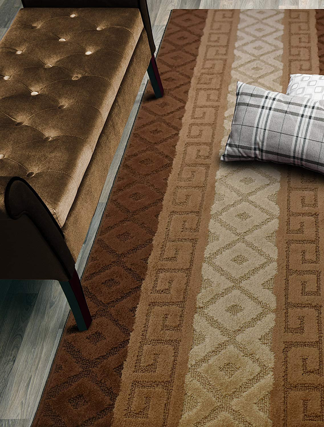ORFA HOME Custom Size Hallway Runner Rug, Slip Resistant, 26 Inch Wide X Your Choice of Length, Meander Brown, 26 Inch X 27 feet
