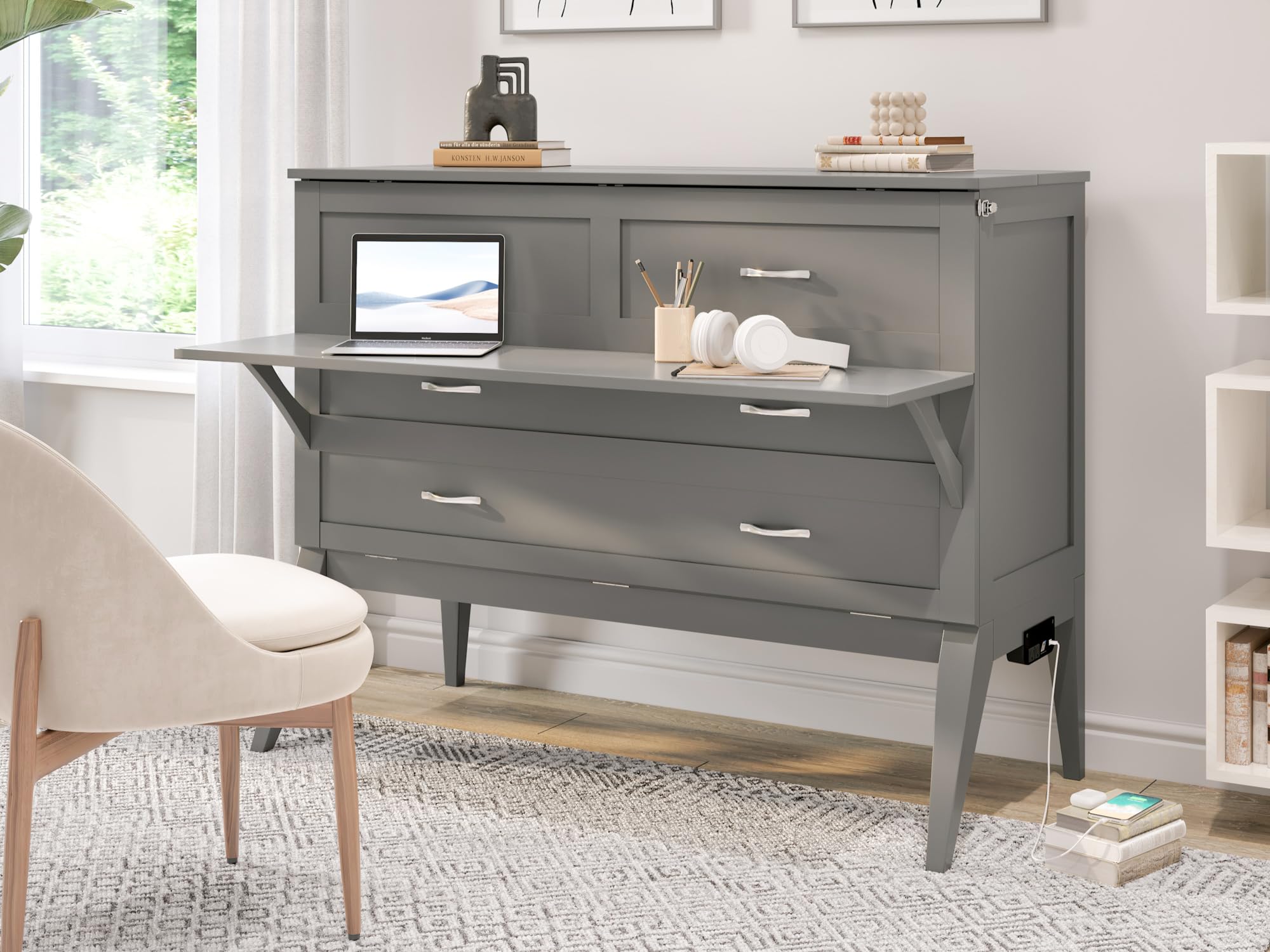 Northampton Full Murphy Bed Desk in Grey