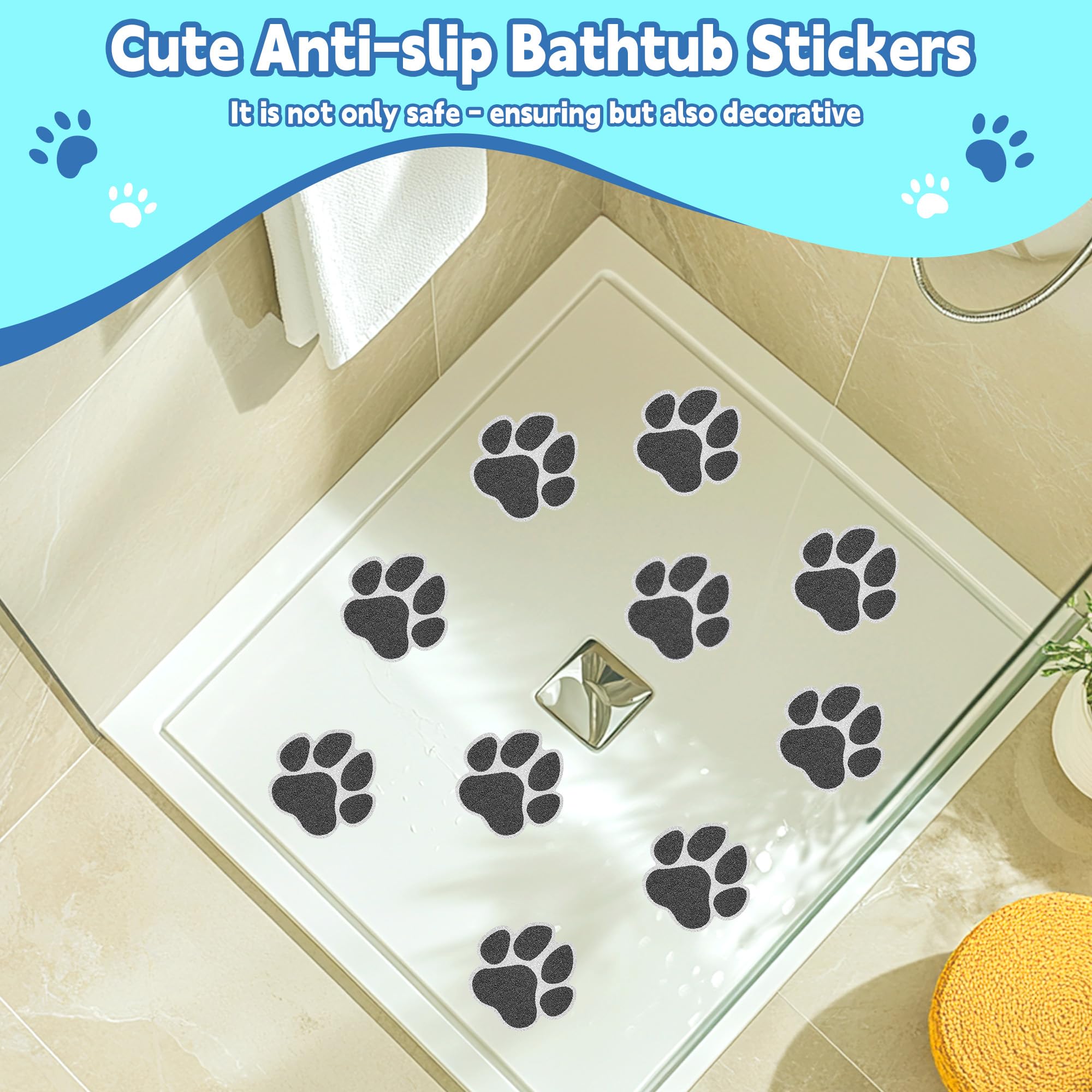 Secopad Non-Slip Bathtub Stickers  20 PCS Large Safety Bathroom Tubs Showers Treads Adhesive Decals Scraper (Black)