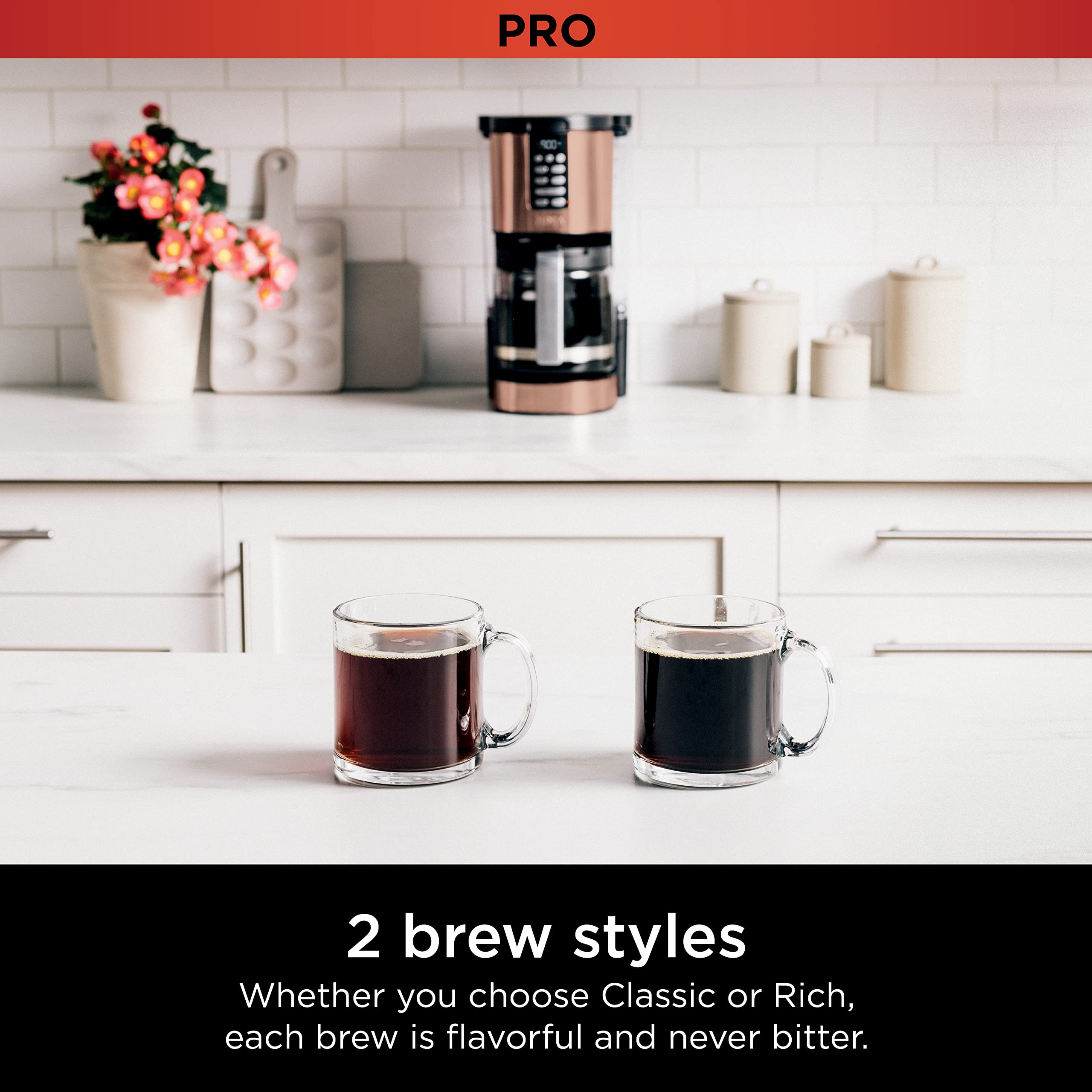Ninja Dcm201Cp Programmable Xl 14-Cup Coffee Maker Pro With Permanent Filter, 2 Brew Styles Classic & Rich, Delay Brew, Freshnes