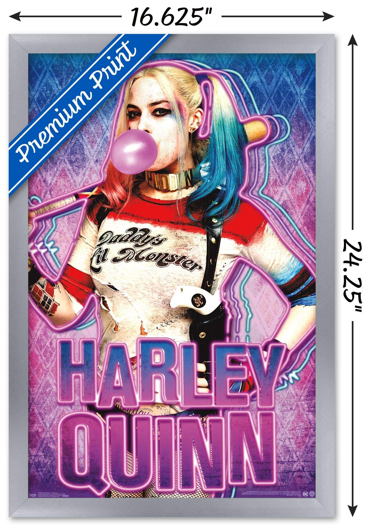 Trends International Dc Comics Movie - Suicide Squad - Harley Gum Wall Poster, 14.725'' X 22.375'', Silver Framed Version
