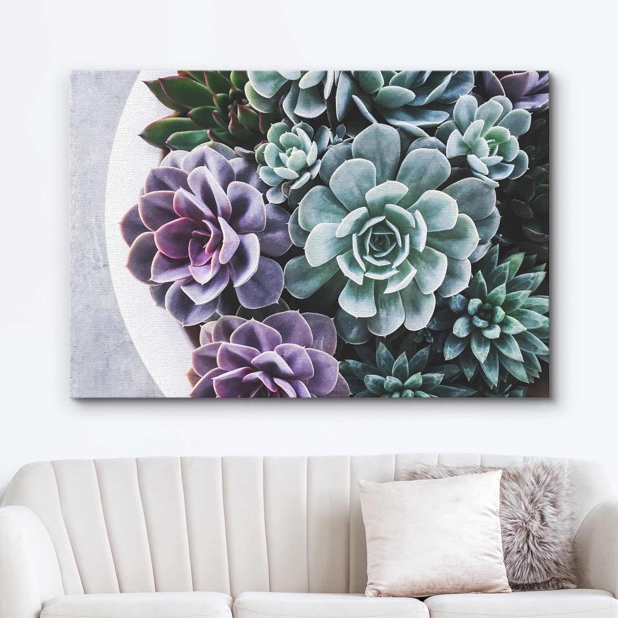 Wall26 Canvas Print Wall Art Purple Green Pearl Echeveria Succulents Nature Floral Photography Realism Botanical Wilderness Zen