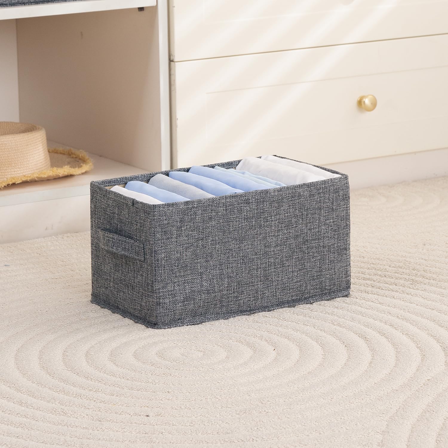 Hokipo Fabric Cloth Organizer For Wardrobe | Storage Bin For Wardrobe Fabric Organizers With Handle, Small, Pack Of 1  Grey (Ar