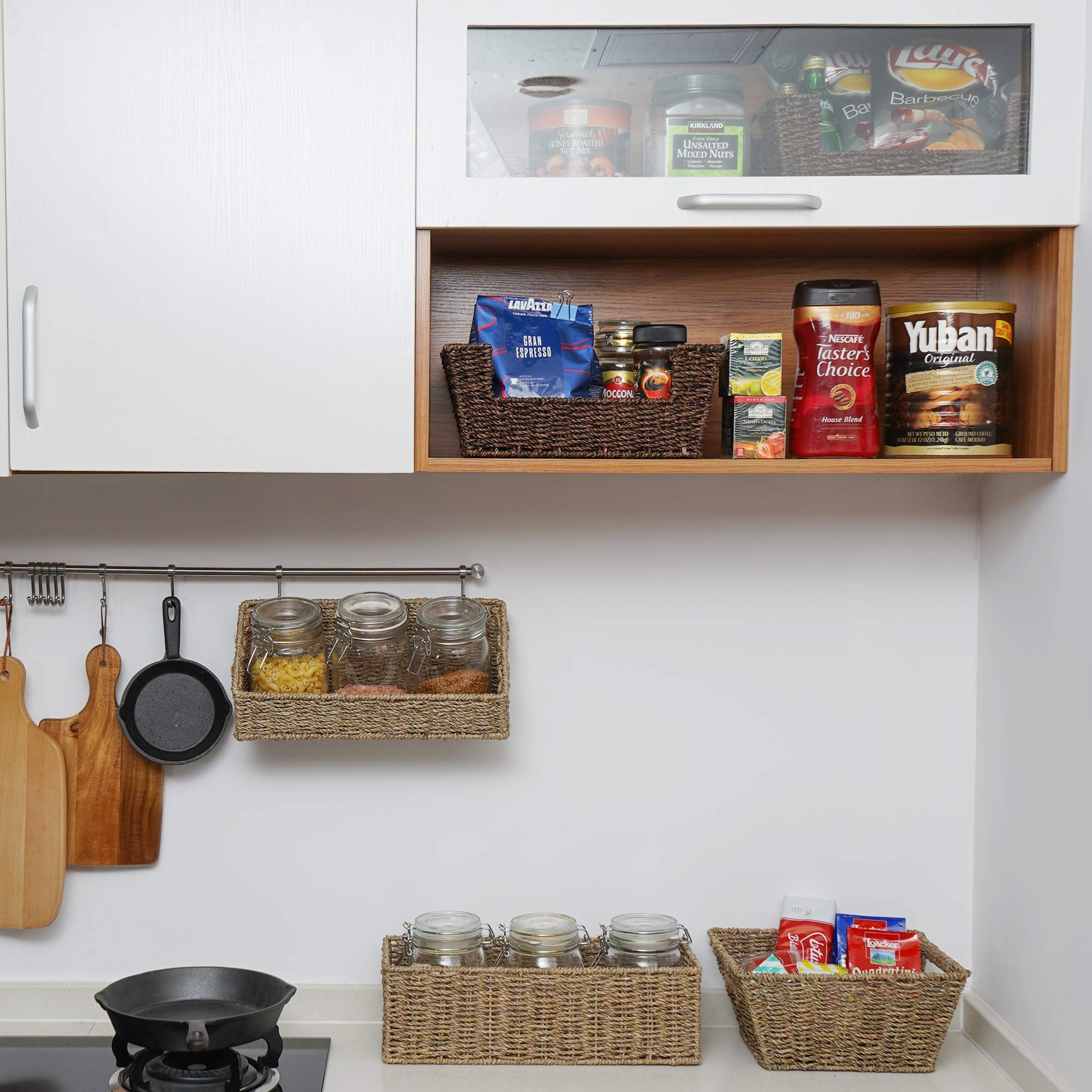 Storageworks Woven Wall Baskets For Storage, Seagrass Baskets For Shelf, Wall Storage For Kitchen And Bathroom, Hanging Baskets
