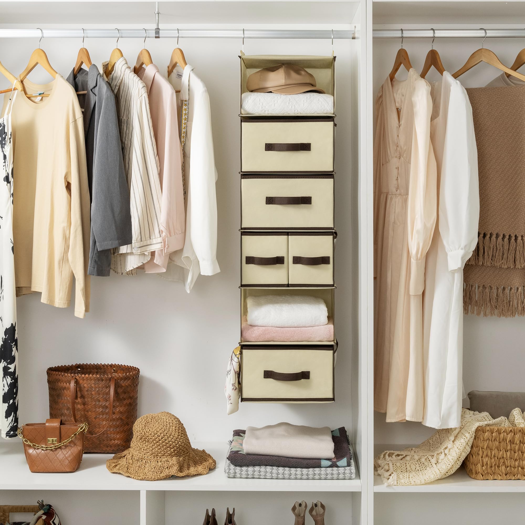 Granny Says Hanging Closet Organizers And Storage 6 Shelves, Closet Hanging Organizer With 5 Drawers, 6 Side Pockets Hanging Sto