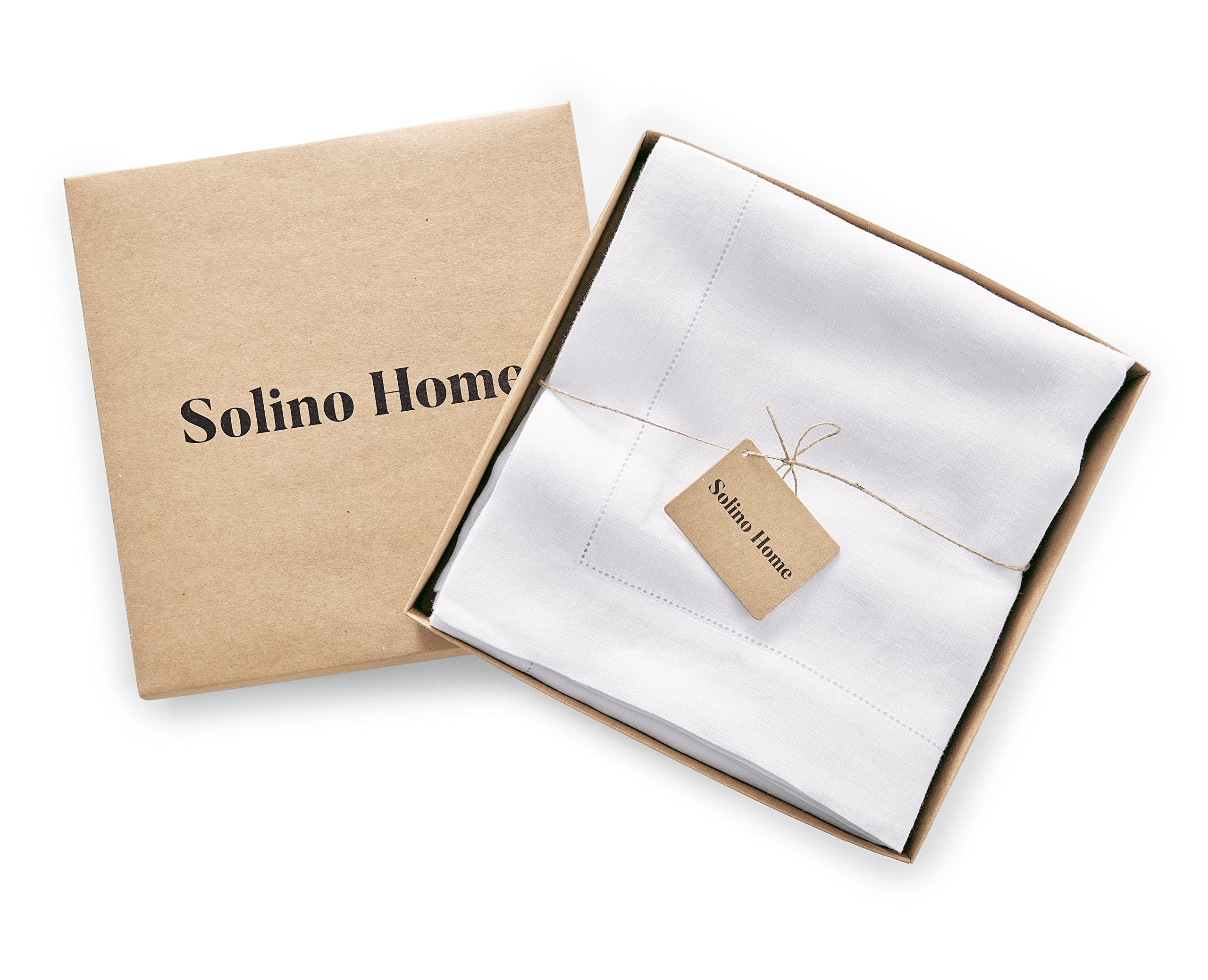 Solino Home White Linen Tablecloth 108'' L X 70'' W Inch - Sonoma Hemstitch 100% Pure Linen Prewashed Table Cloth For Rectangle