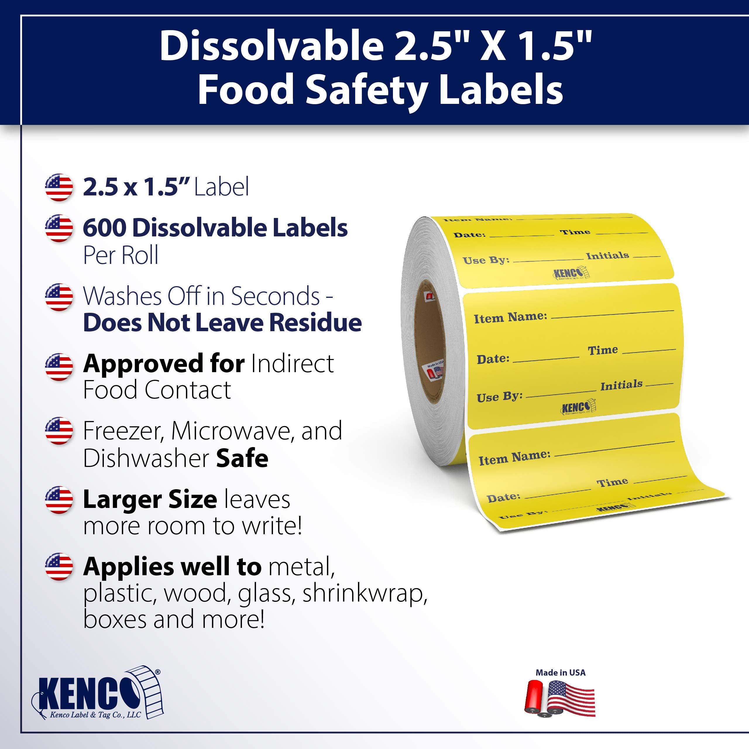 Dissolvable Food Labels For Glass, Plastic Metal, Wood - Washes Off No Residue - Food Prep And Rotation, Canning, Commercial Use