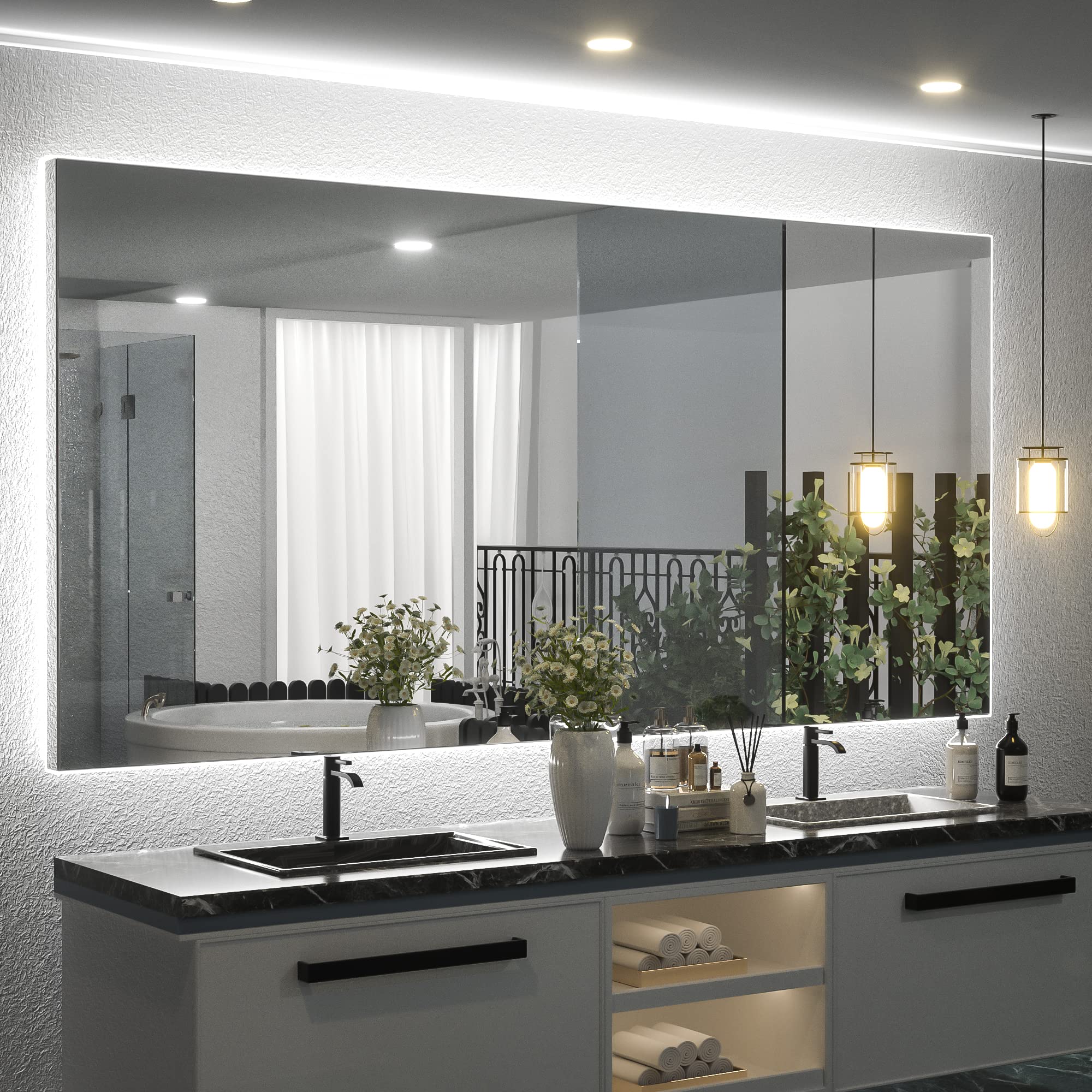 Keonjinn Backlit Mirror 72 X 36 Inch Led Mirror Bathroom Vanity Mirror With Lights Large Wall Mounted Acrylic Lighted Bathroom M