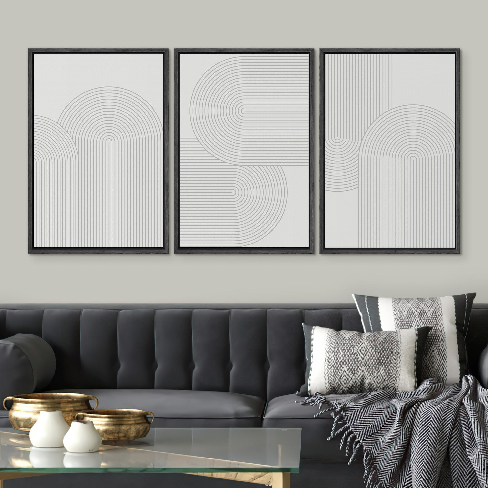 Signwin Framed Canvas Print Wall Art Set Geometric Duotone Futuristic Arches Shapes Abstract Illustrations Modern Art Decorative