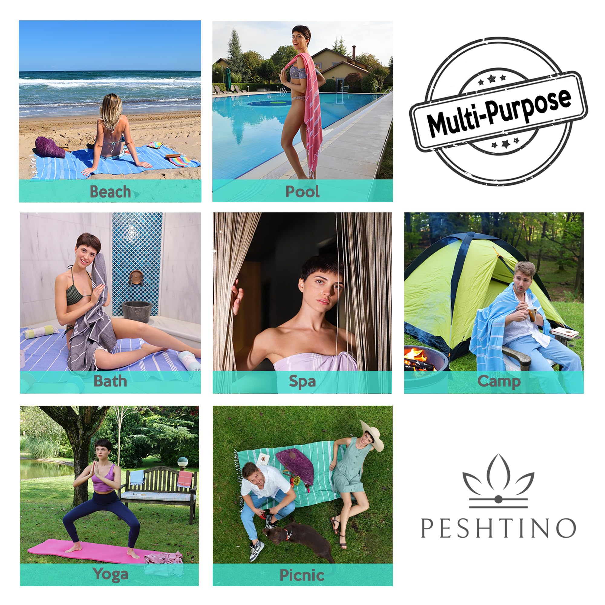 Peshtino Turkish Beach Towel, 100% Cotton, 38X71 Inch, Quick Dry, Thin, Lightweight, Soft, Sand Free, Compact Towels For Beach,