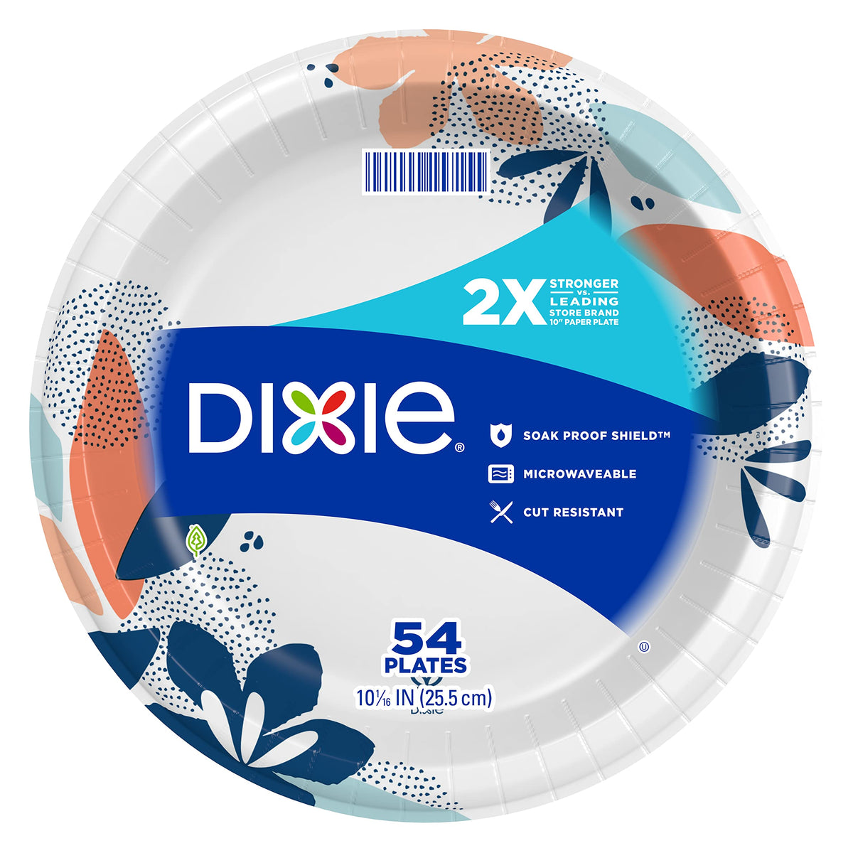Dixie Large Paper Plates, 10 Inch, 54 Count, 2X Stronger*, Microwave-Safe, Soak-Proof, Cut Resistant, Disposable Plates For Ever
