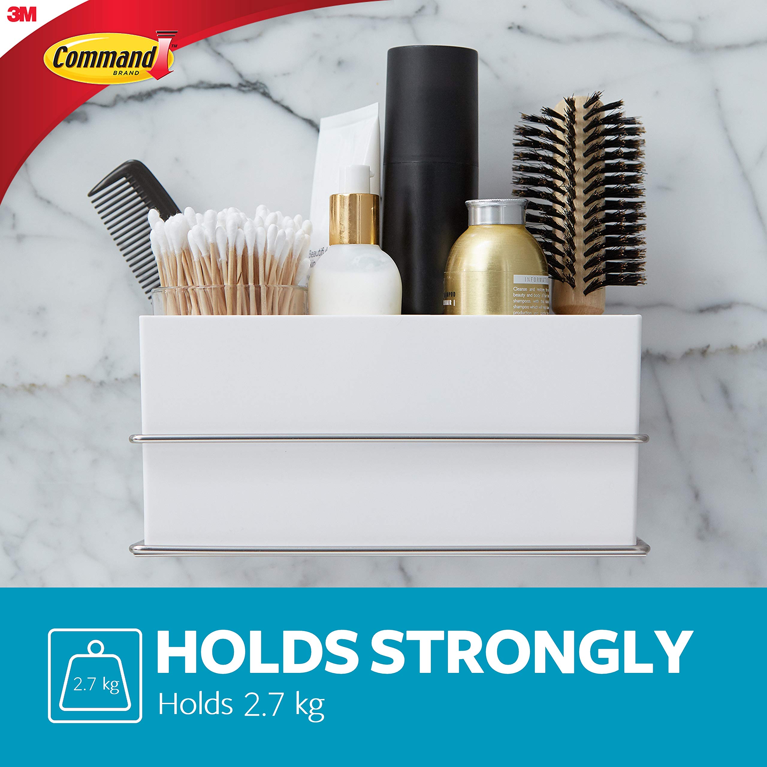 Command Wall And Cabinet Organizer, Holds Up To 6 Lb, 9.5'' X 4.4'' X 4.4'', Satin Nickel, 1 Bathroom Organizer With 4 Water Res