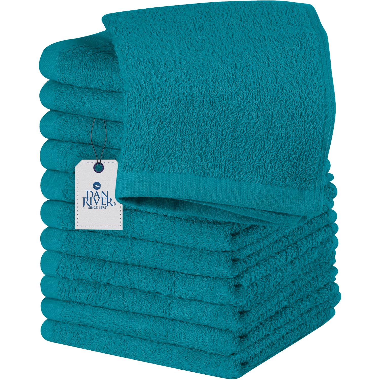Dan River Washcloths - 12 Pack, 12X12 Inches, 400 Gsm, Teal, 100% Cotton, Soft & Highly Absorbent Wash Cloths For Face And Body,