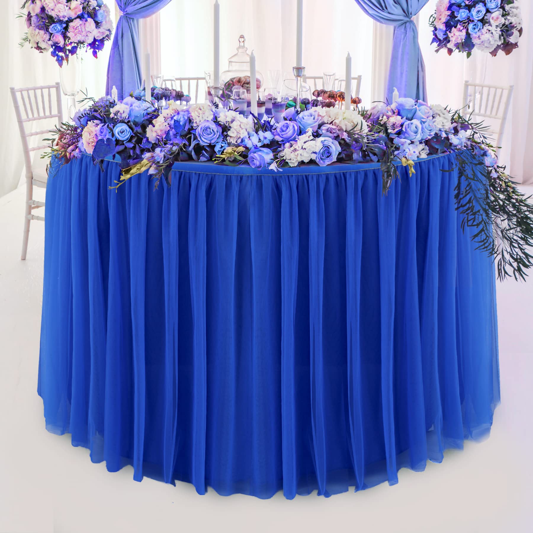 Royal Blue Tulle Table Skirt For Baby Shower 9Ft Tutu Table Cloth Cover For Wedding Reception, Bridal Shower, Birthday Party, Gr