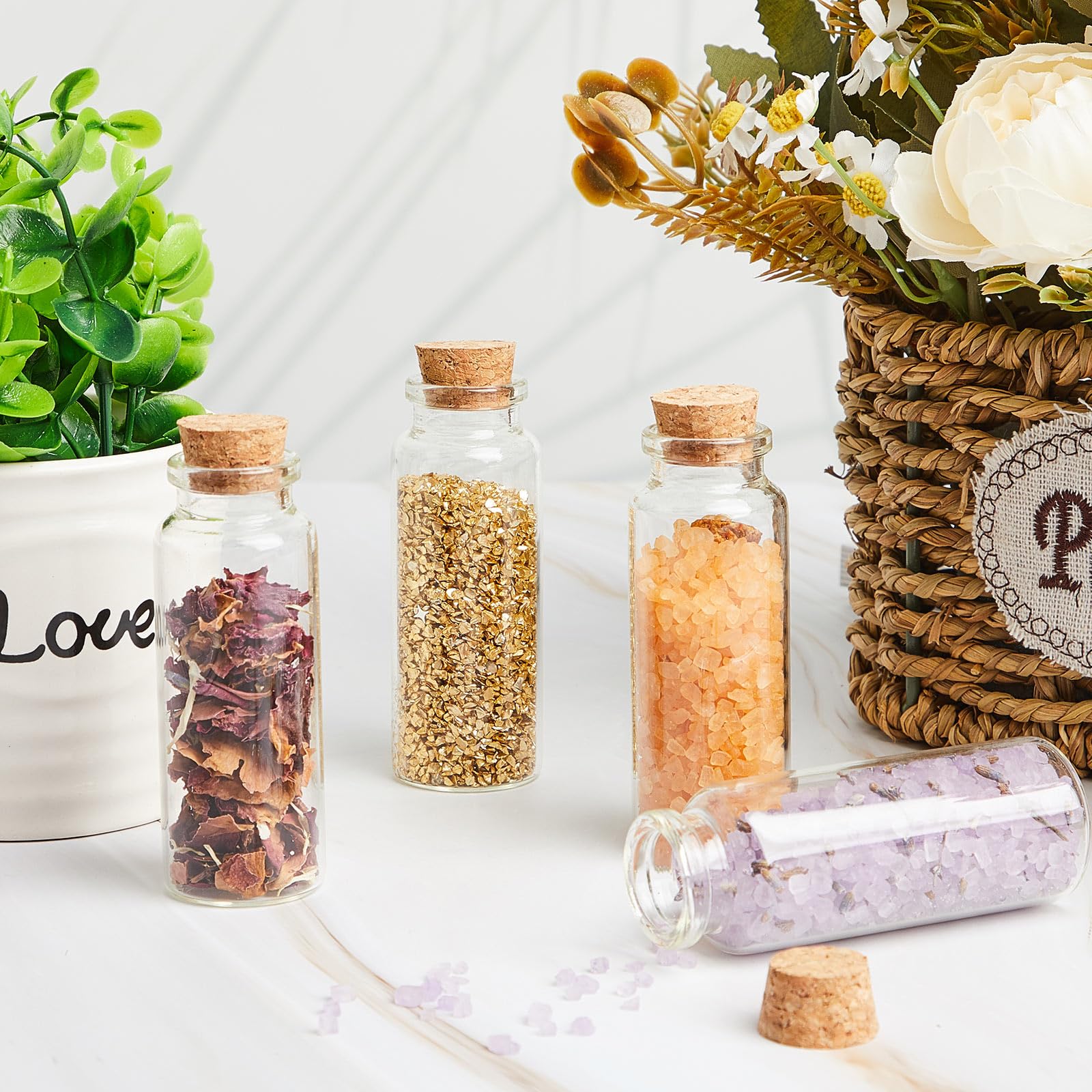 Patelai 24 Pcs Small Glass Jars with Cork Lids Mini Potion Bottles Bulk Tiny Wishing Vial Spell Jars for DIY Art Crafts Gift Chr