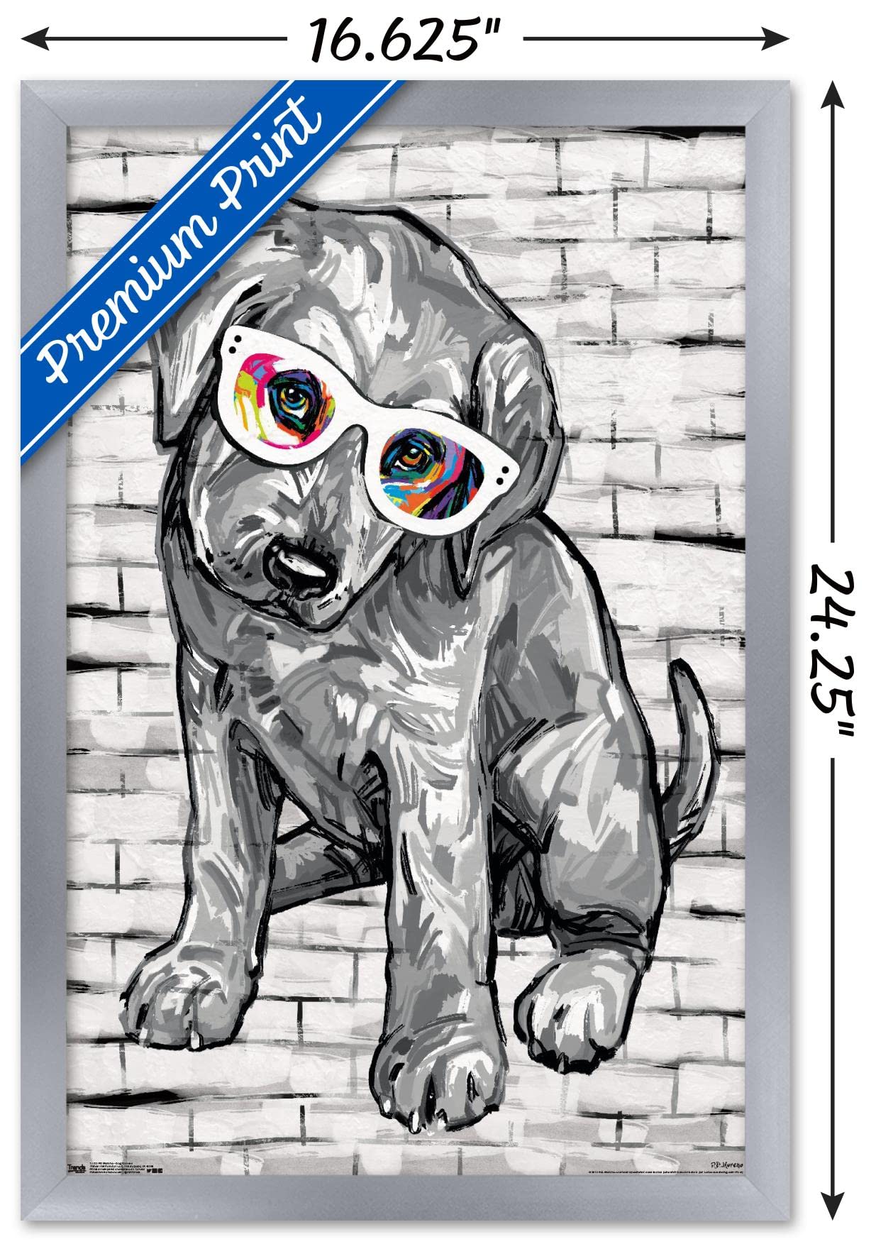 Trends International Pd Moreno - Dog Glasses Wall Poster, 14.725'' X 22.375'', Silver Framed Version