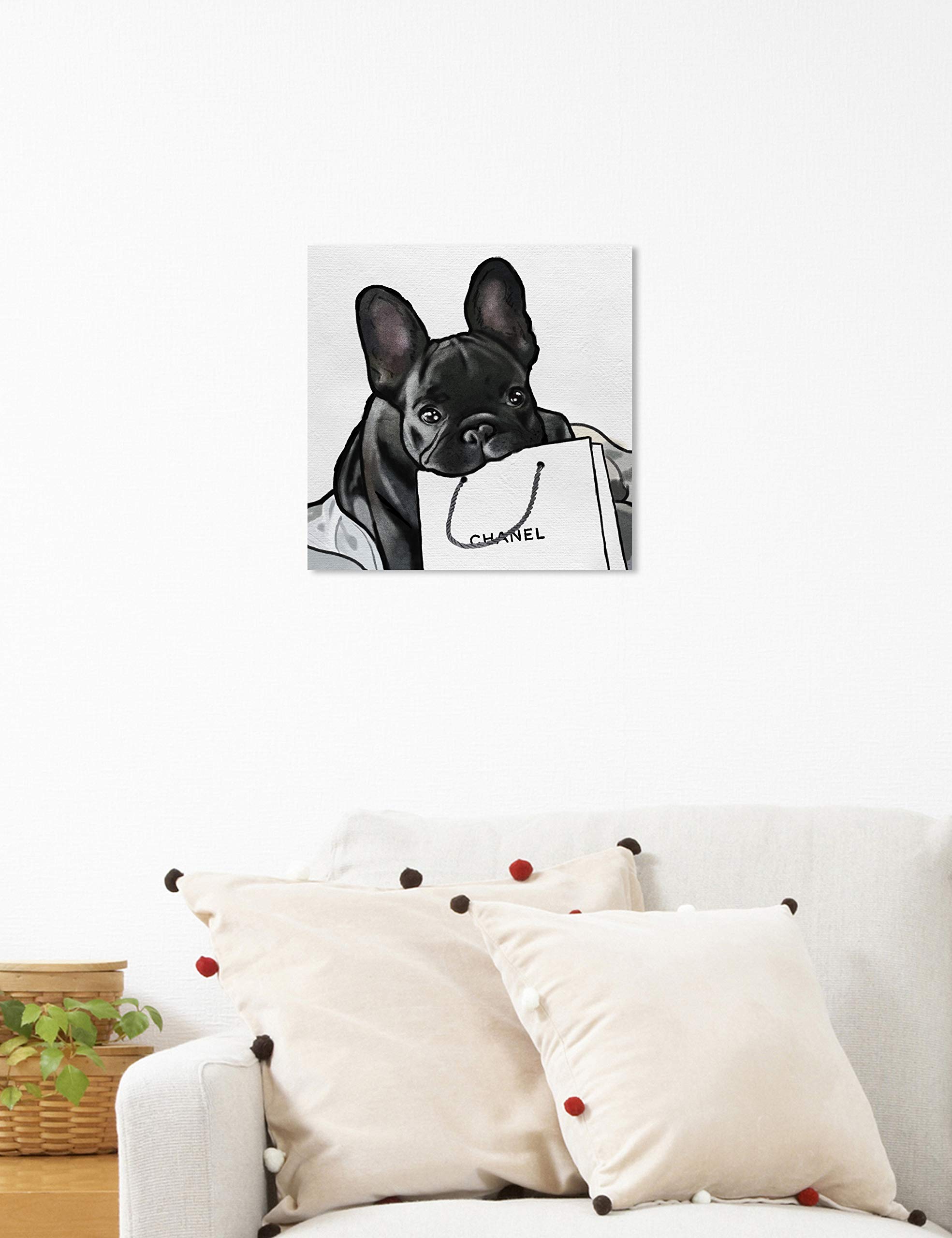 Oliver Gal 'French French French' The Dogs and Puppies Wall Art Decor Collection Modern Premium Canvas Art Print  Black/White  12 in x 12 in
