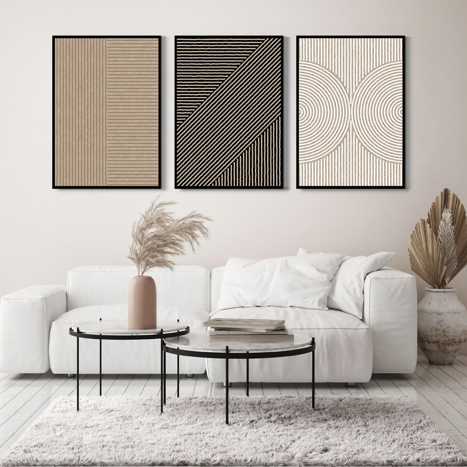 Boho Modern Wall Art Pictures Neutral Abstract Canvas Wall Decor Minimalist Line Wall Art Beige Brown Black Poster Mid Century P