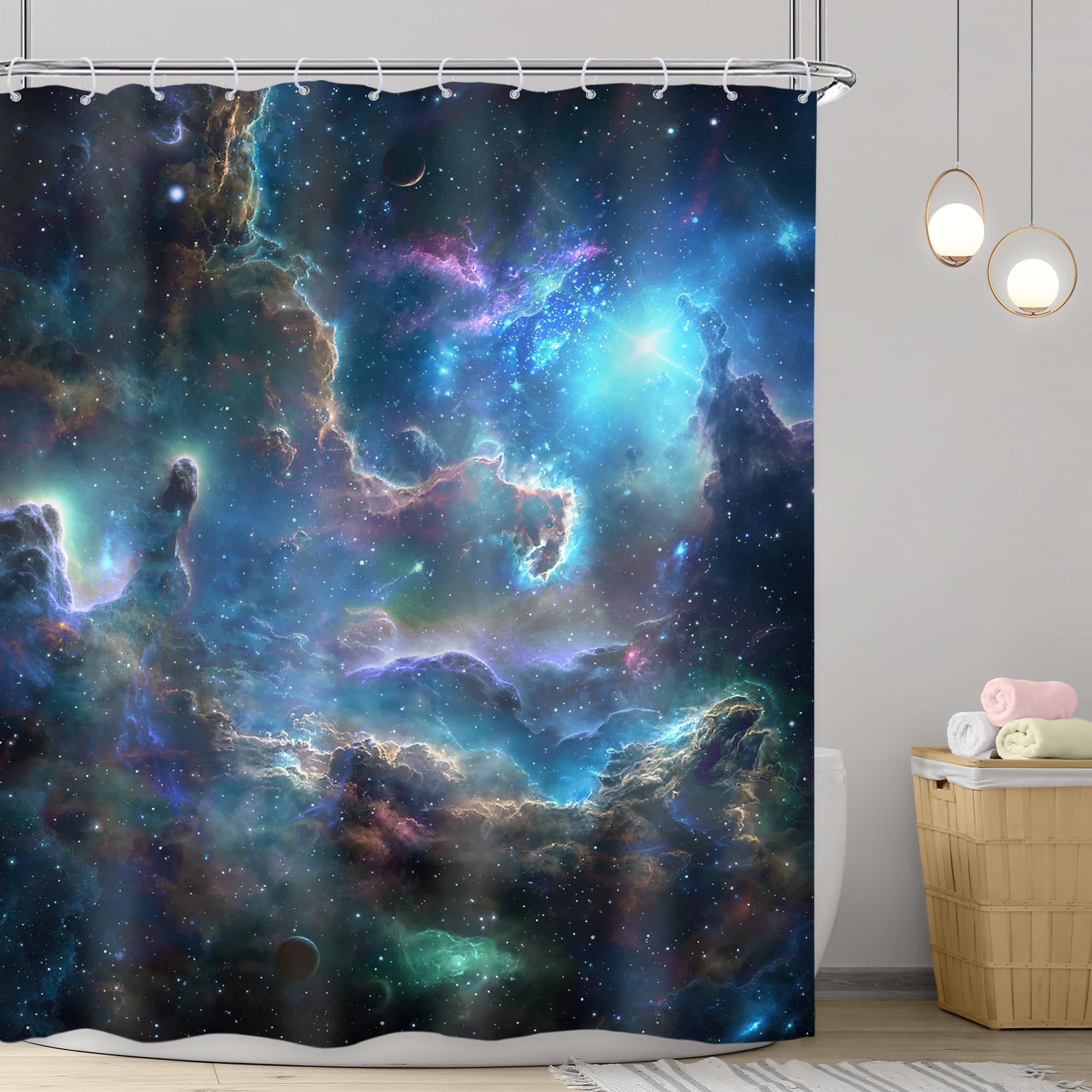 Riyidecor Galaxy Nebula Shower Curtain 60Wx72H Inch Starry Shower Curtain Sky Outer Space Fantasy Cosmic Universe Solar System P