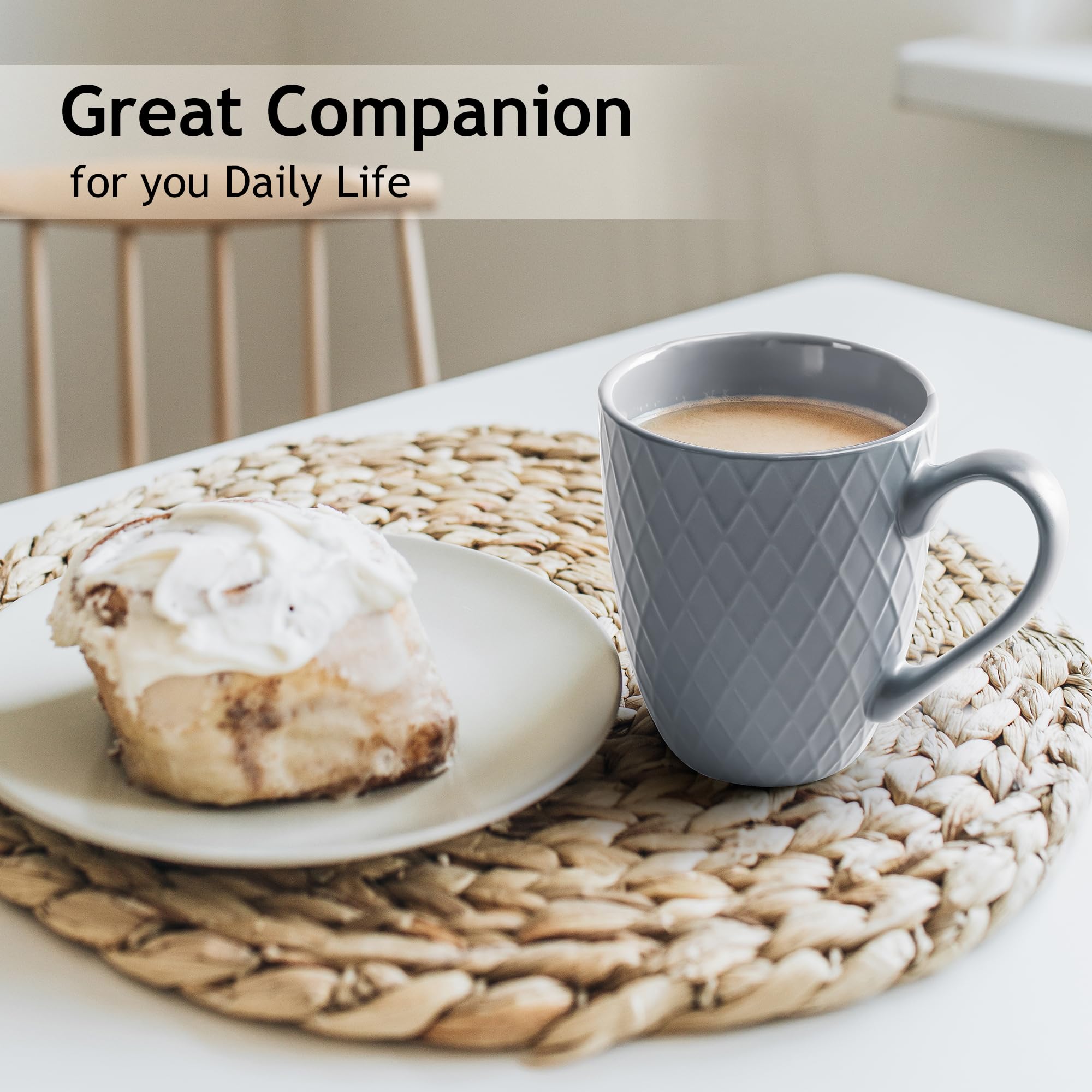 Miamio - Coffee Mugs Set Of 6 / Coffee Cups - 6 X 14 Oz Ceramic Mugs - Large Coffee Mugs - Microwave & Dishwasher Safe - Palmano