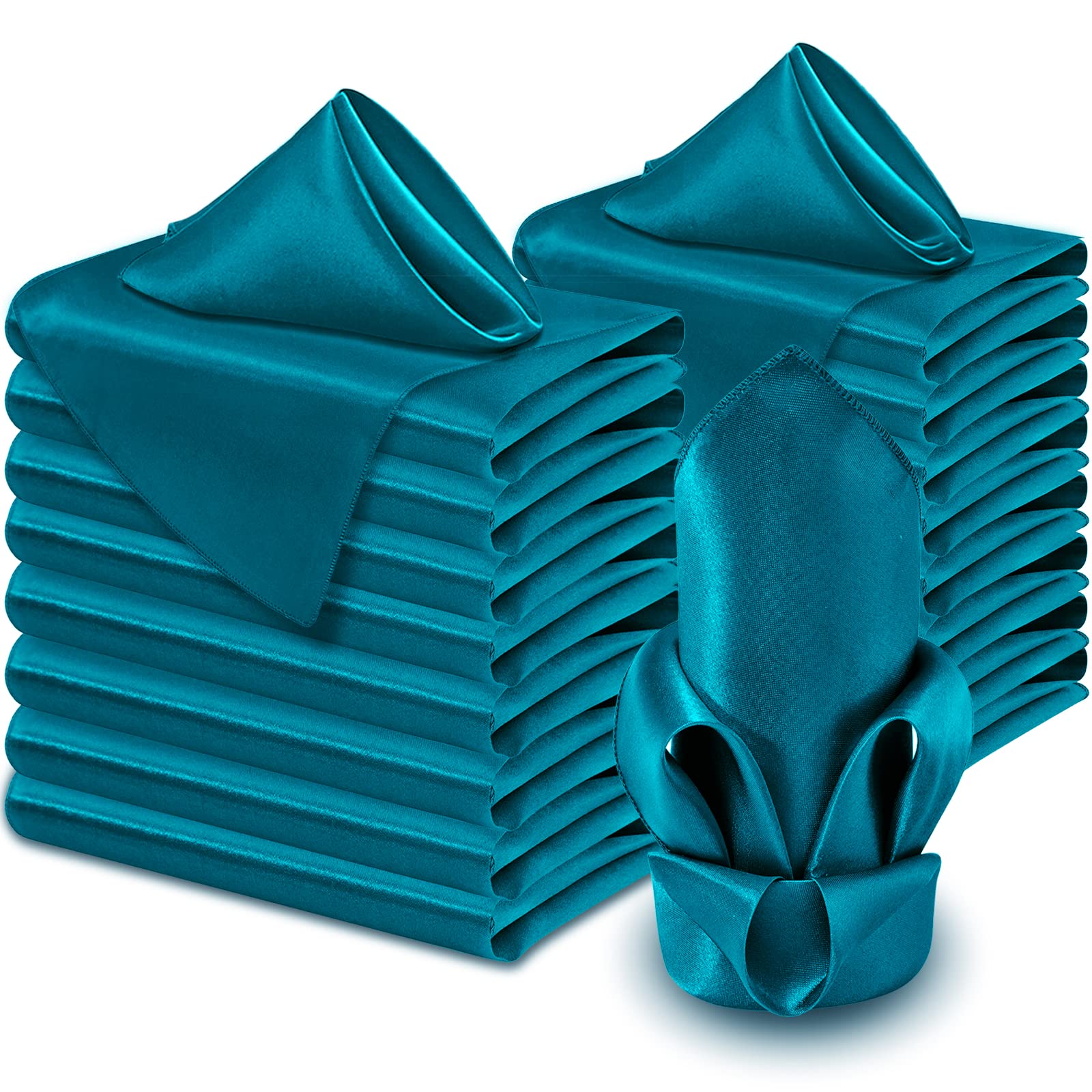 Aormenzy 60 Pack Turquoise Satin Napkins 17 X 17 Silky Napkins, Party Cloth Napkins Square Satin Napkins, Dining Table Napkins S