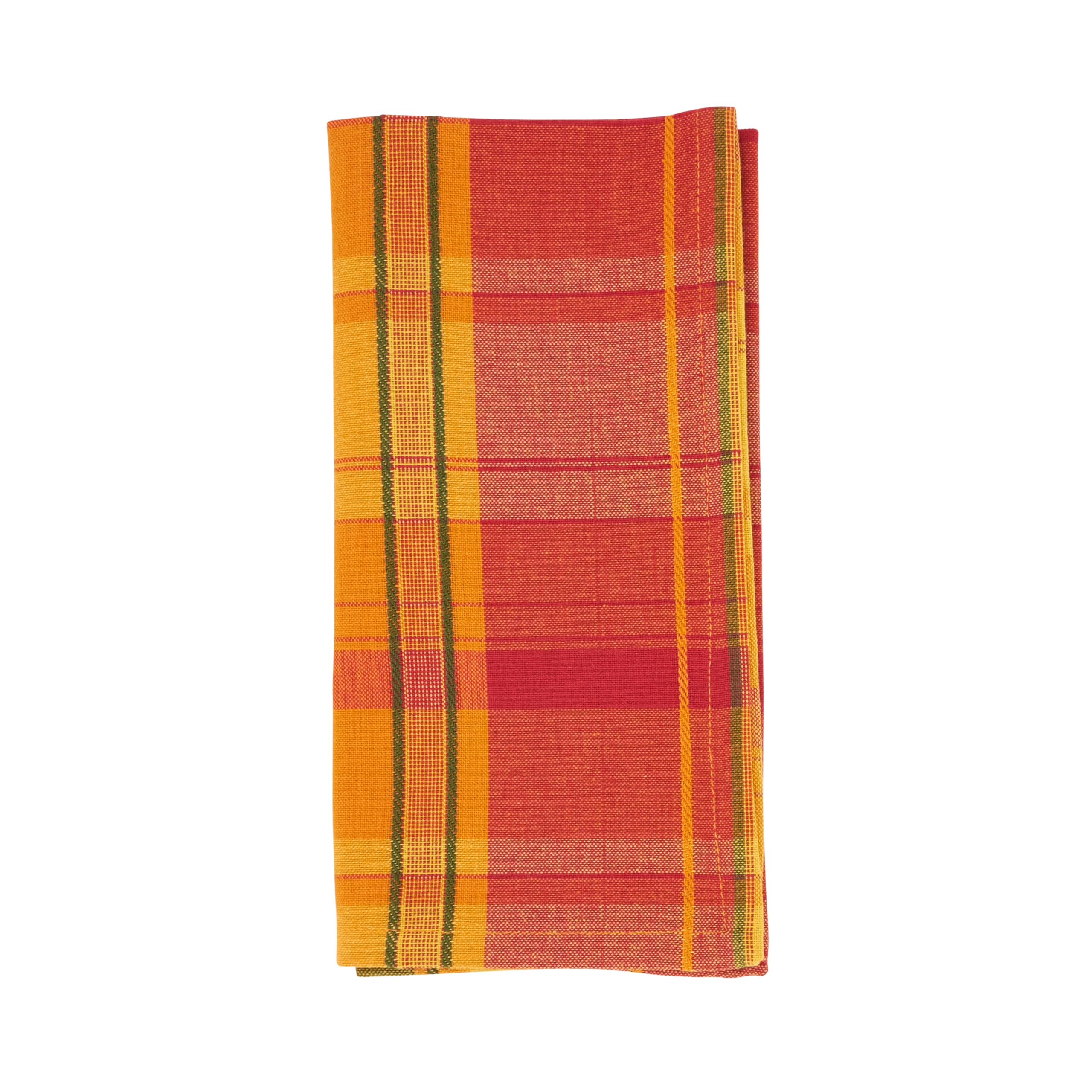Terracotta Orange Holiday Harvest Plaid Design Cotton Napkin. 20'' Square. (4 Piece Set)