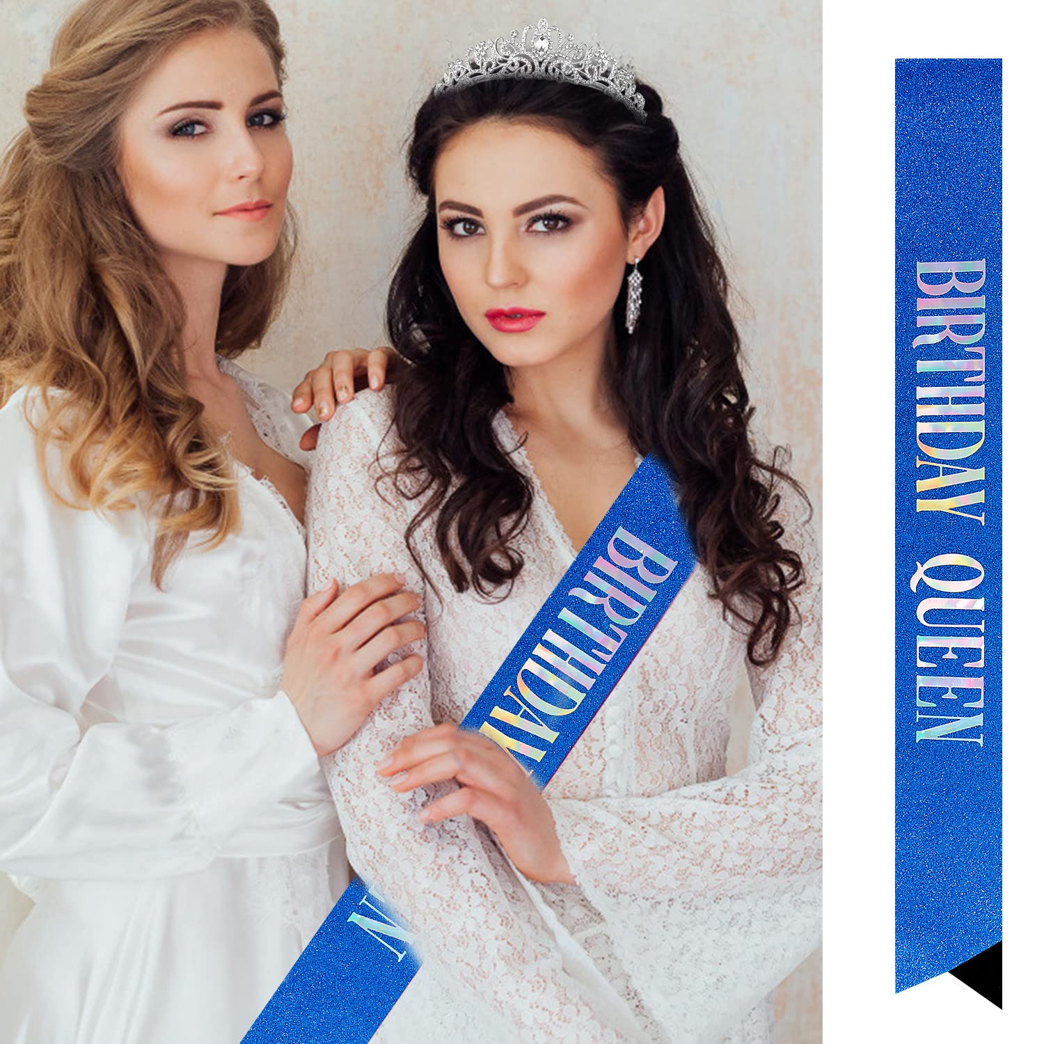 Velscrun Happy Birthday Queen Silver Tiara Crowns For Women, Birthday Blue Sash, Birthday Party Favors Supplies Birthday Gift Fo