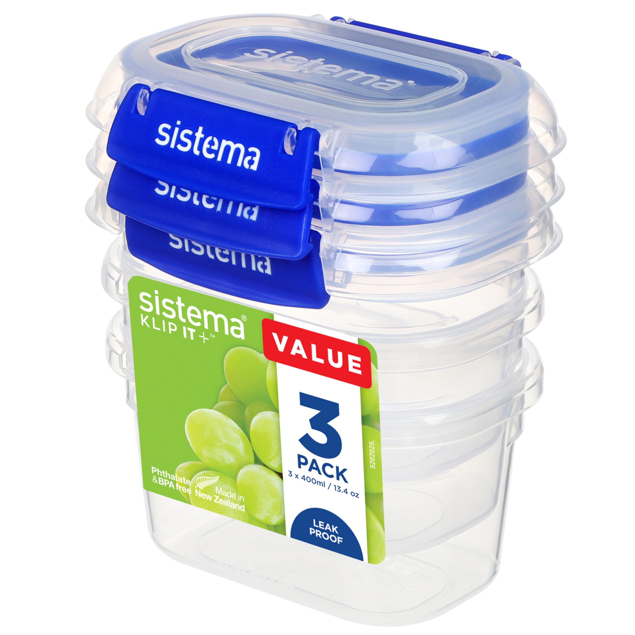 Sistema KLIP IT PLUS Food Storage Containers | 400 ml | 3 Piece Airtight Containers Set | Leak-Proof Seal | Easy Locking Clips |