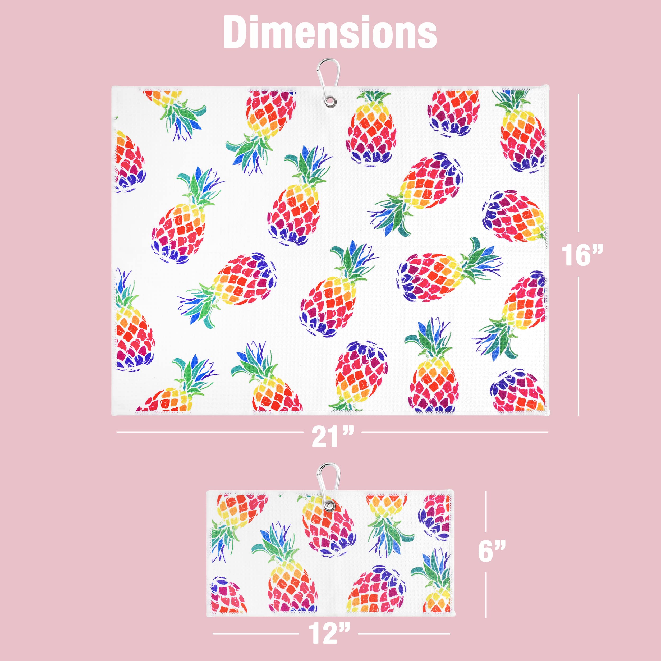 Playing It Forward Aloha Pineapple Golf Towel with Clip for Women and Men  Microfiber Waffle and Ball Towels  Set of 2