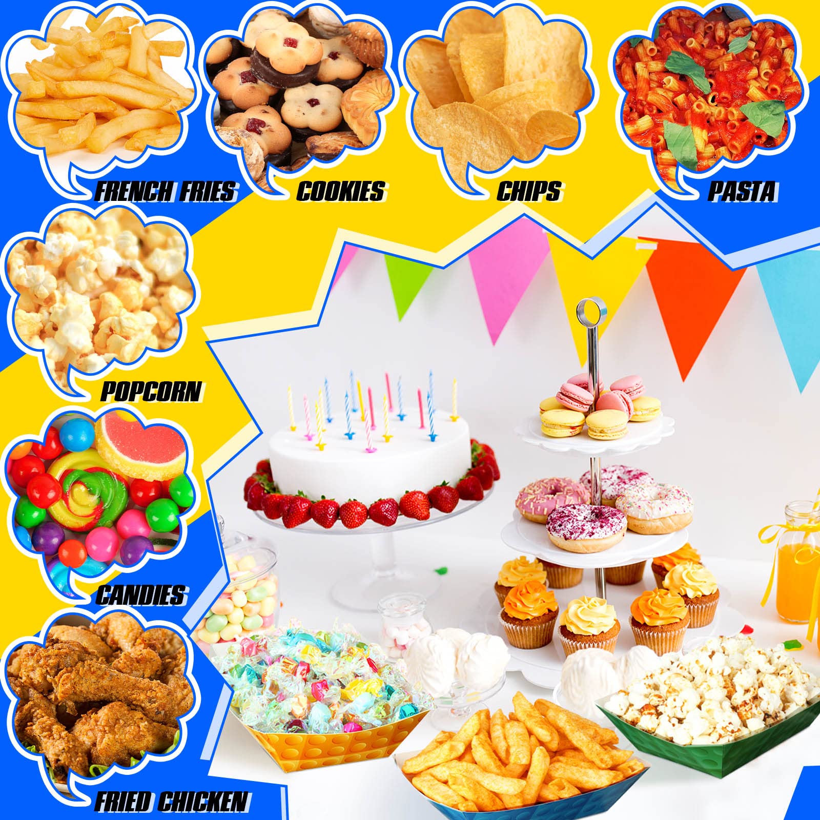 Ctosree 60 Pcs Building Block Favor Paper Food Trays Large Brick Theme Party Disposable Serving Tray Food Boats Nacho Trays Hot