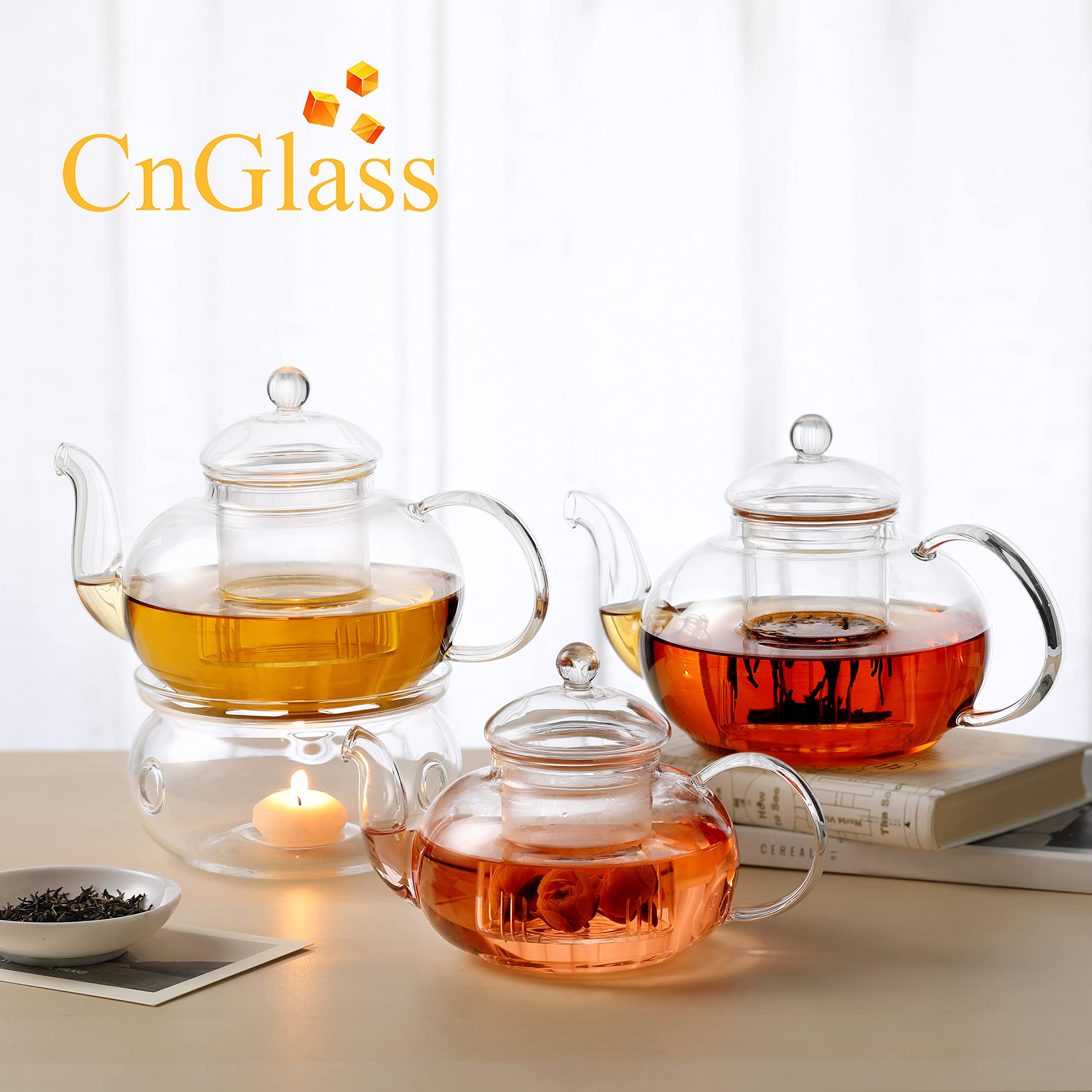 Cnglass 1200Ml Glass Teapot With Removable Infuser,Stovetop Safe Tea Kettle,Blooming & Loose Leaf Tea Pot