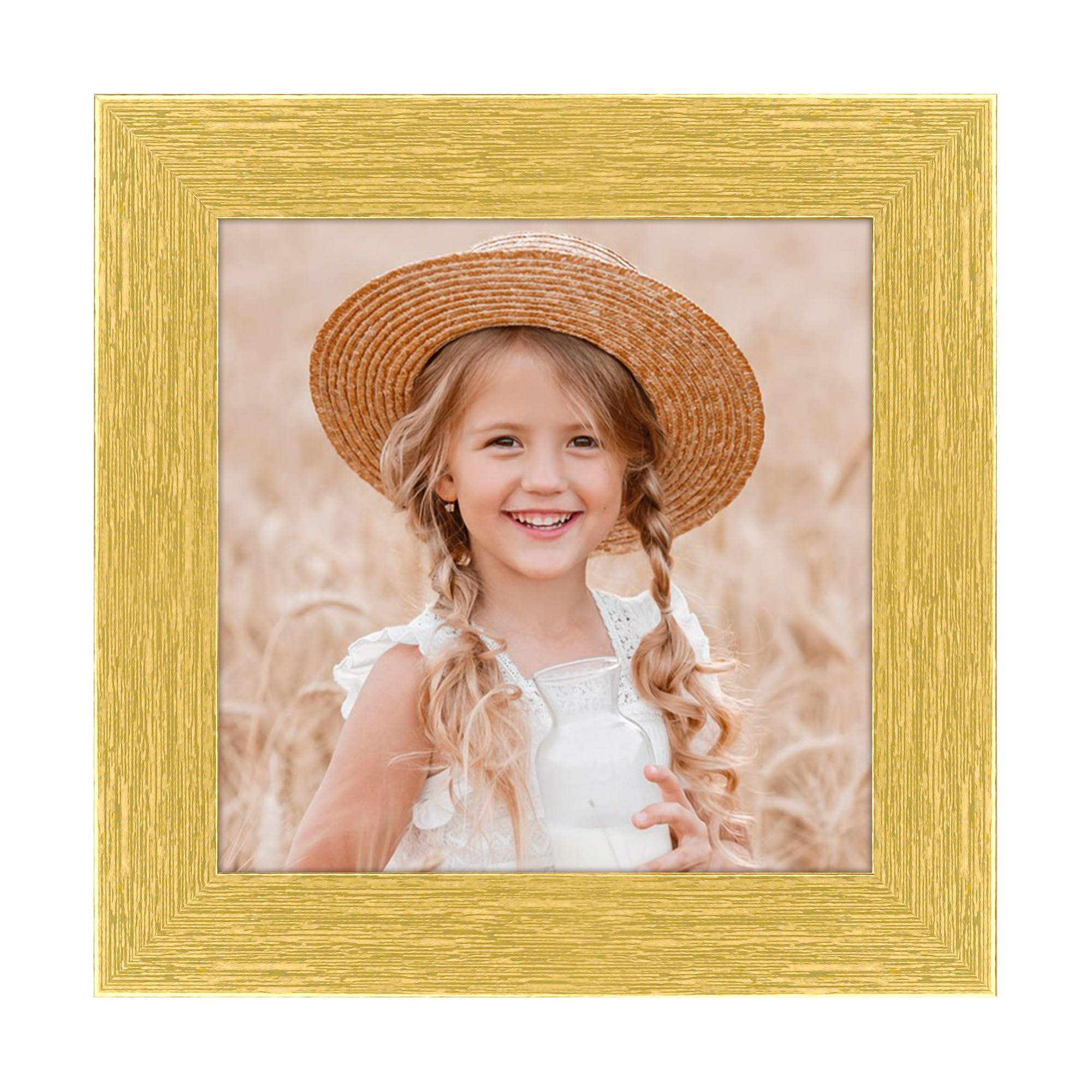ORIVAN 4x4 Picture Frame Wood Display 4x4 Picture Distressed Gold Square Photo Frame for Wall and Tabletop Decoration