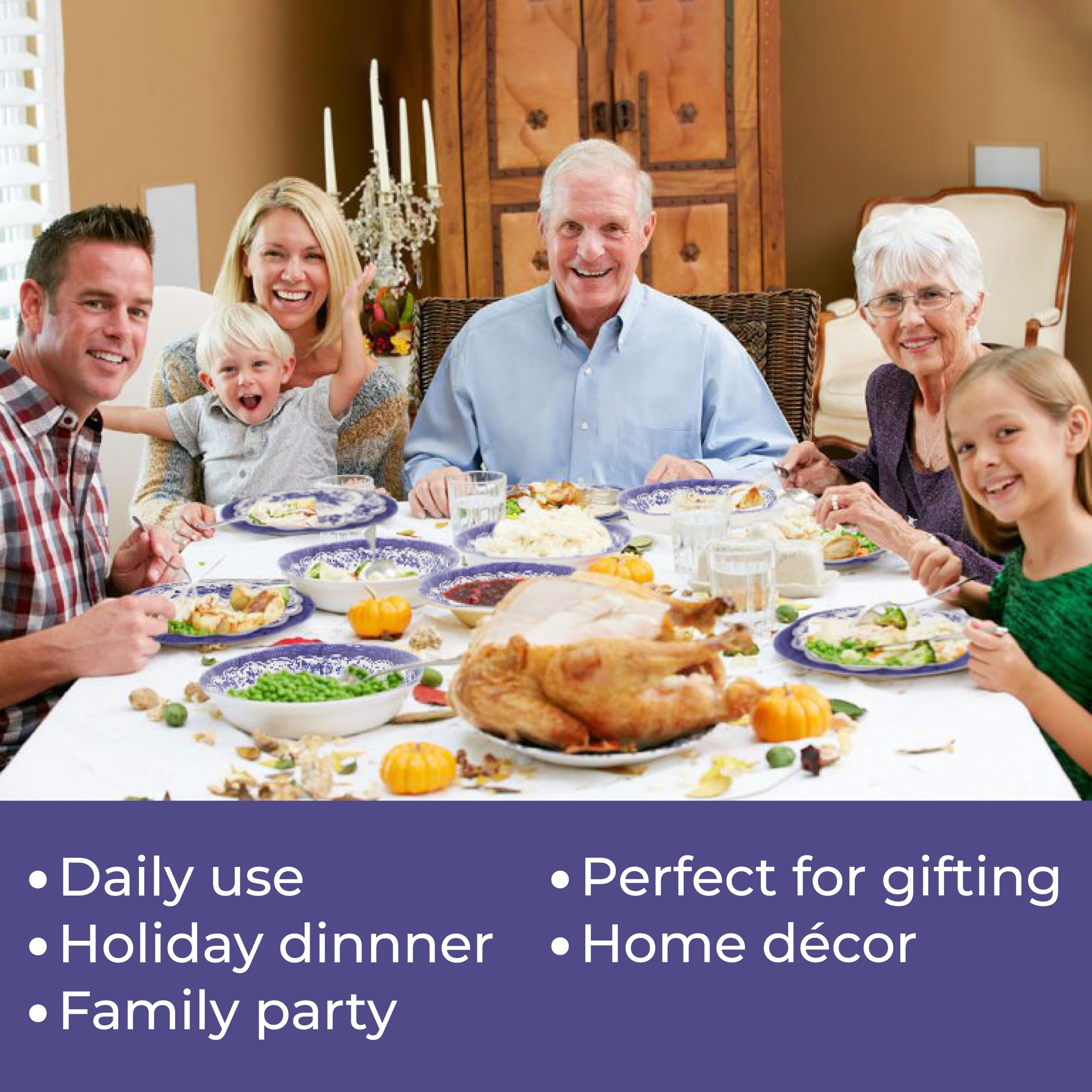 TUDOR ROYAL 30-Piece Premium Quality Round Porcelain Dinnerware Set, Service for 6 - VICTORIA BLUE Design, Blue Floral, Plates B