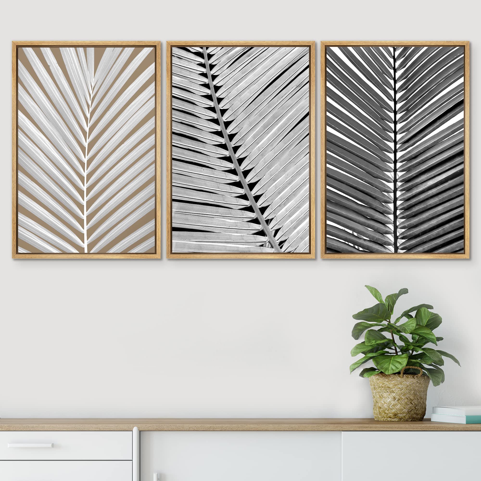 Signwin Framed Canvas Print Wall Art Set Black White Yellow Tropical Palm Leaf Nature Floral Mixed Media Modern Art Decorative C