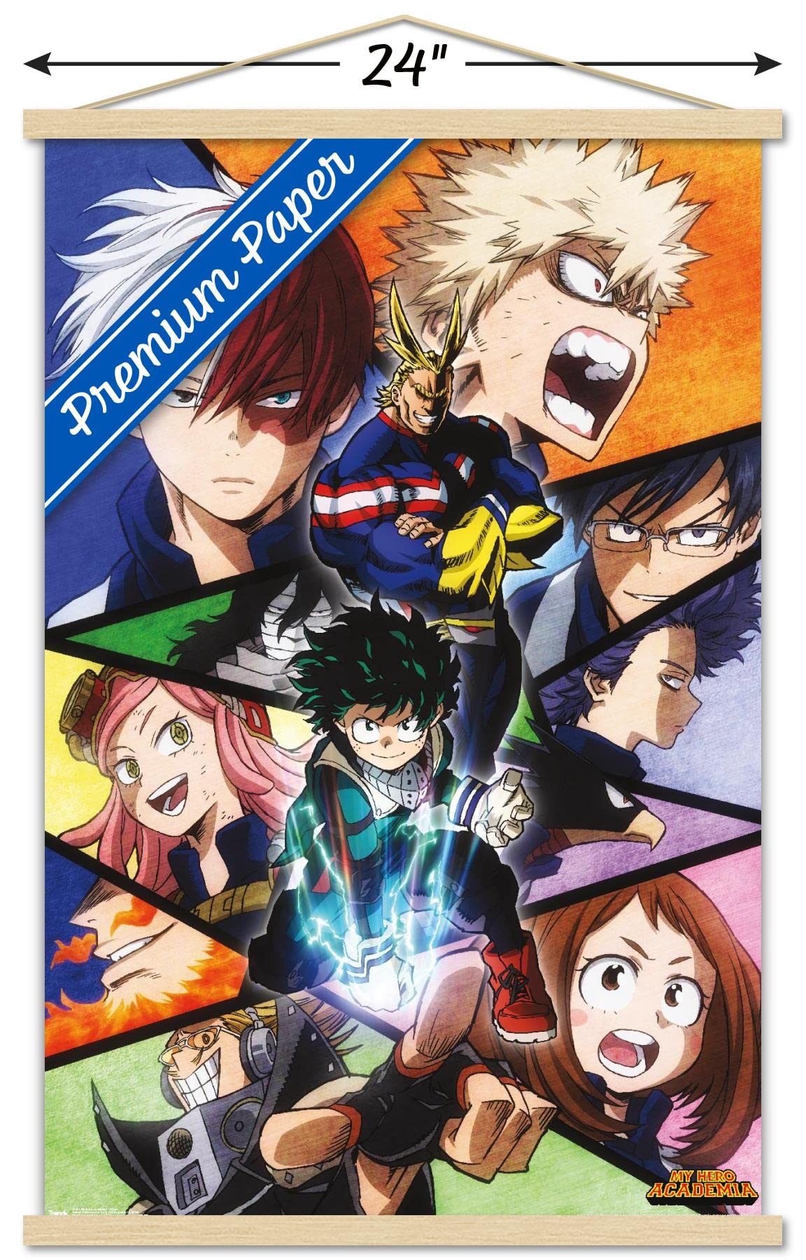 Trends International My Hero Academia - Faces Wall Poster, 22.37'' X 34.00'', Premium Print And Beechwood Hanger Bundle
