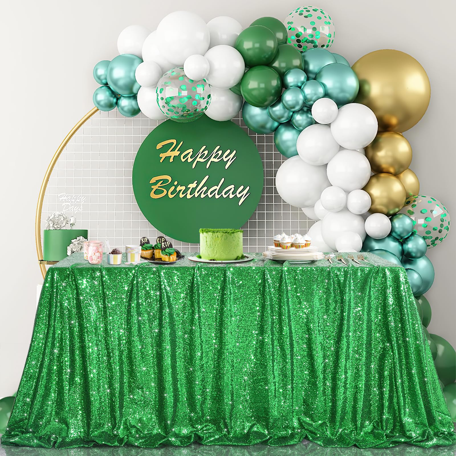 Green Tablecloth Christmas Green Sparkle Tablecloth 8.5Ft Sequin Table Cloth Shimmer Fabric For Bridal Baby Shower Decorative St