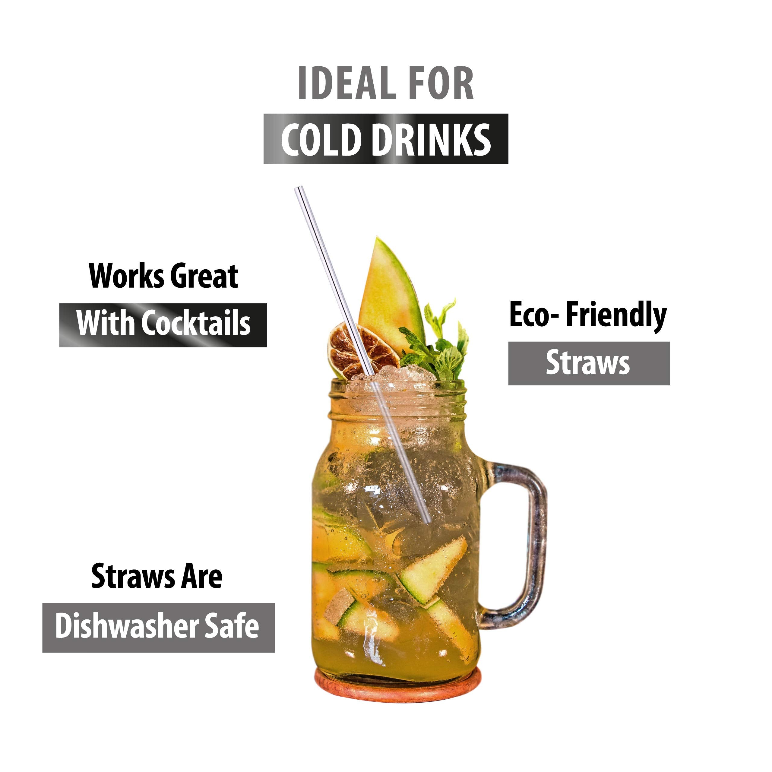 Reusable Stainless Steel Straws With Wood Case - (6 Pack) 8.5 Inch Travel Eco-Friendly Straws Drinking Reusable With Wood Case -