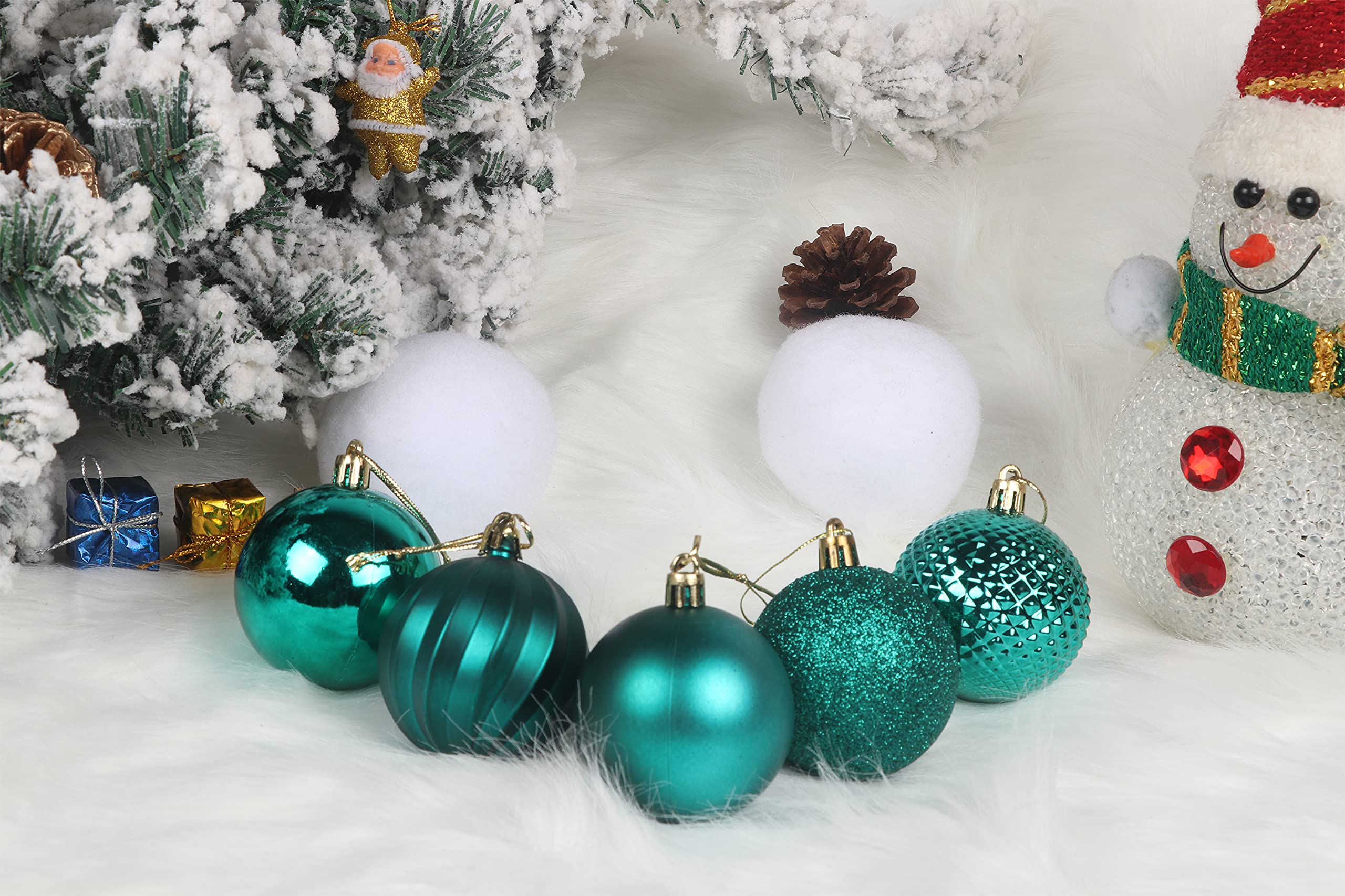 YYCRAFT 34ct Christmas Ball Ornaments 6CM for Xmas Tree Christmas Decorations Shatterproof Hooks Included (Teal Green, M)