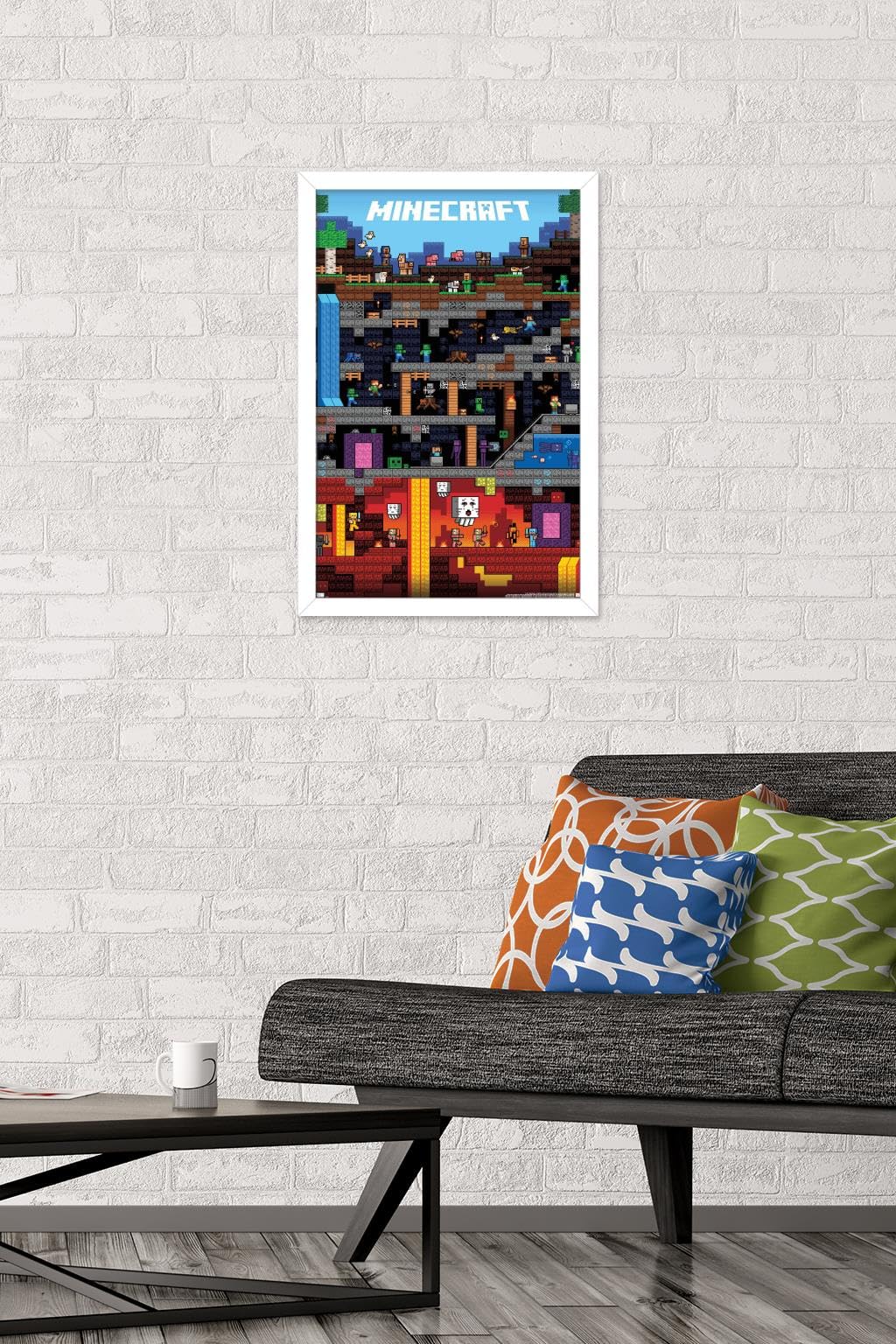 Trends International Minecraft - Worldly Wall Poster, 14.725'' X 22.375'', White Framed Version