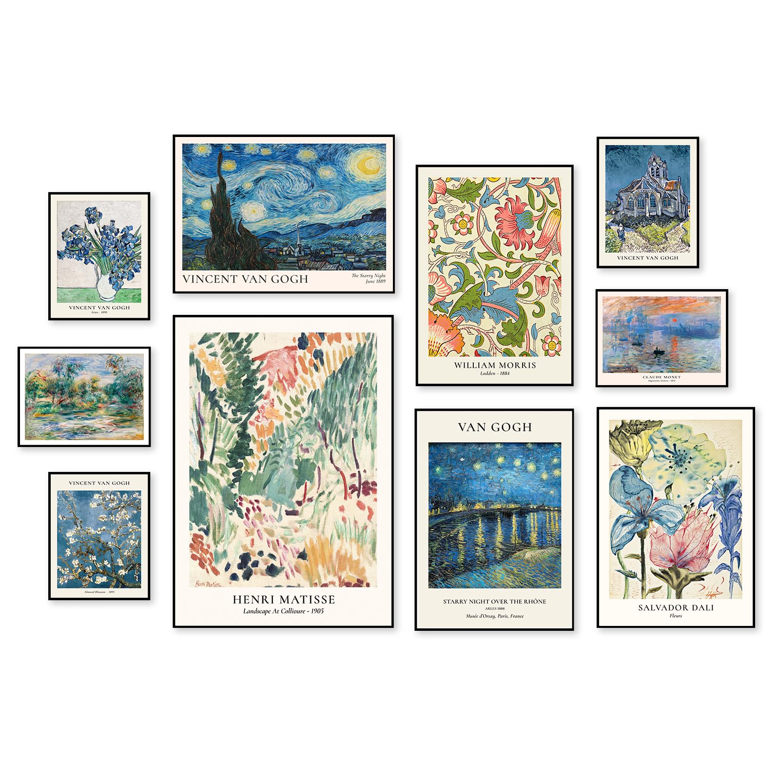 Vintage Eclectic Wall Art Prints,Eclectic Gallery Wall Art Set Of 10,Famous Artist Maximalist Wall Decor,Van Gogh Monet Matisse