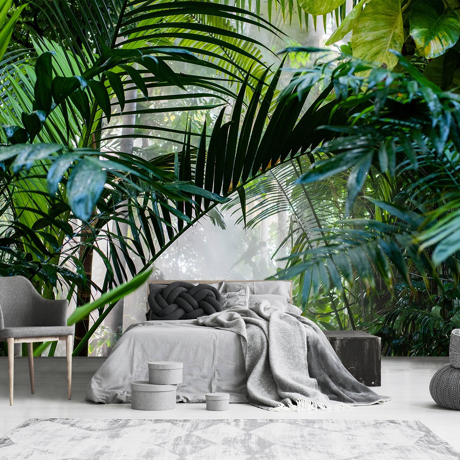 Yqwdmx -Rainforest Leaves Fabric Wallpaper Green Trees Mural Bedroom 180'' X 115'' (Not Peel And Stick)