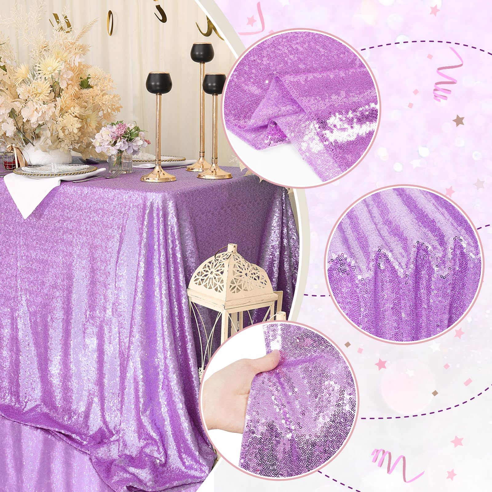 Partydelight Sequin Tablecloth, Wedding, Sweetheart, Christmas Tree, Rectangular, 60''X102'', Lavender
