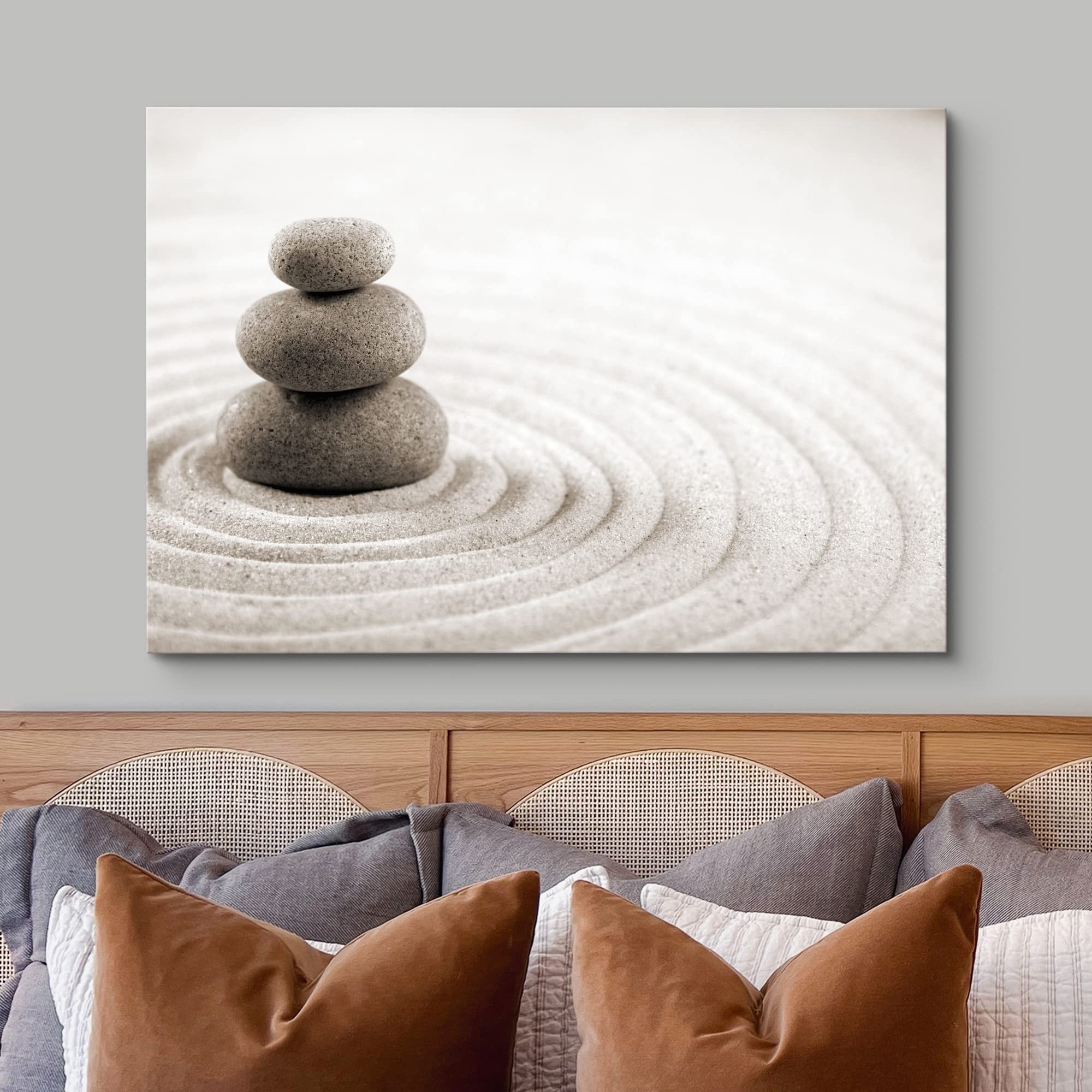 Wall26 Canvas Print Wall Art Rock Stack On Gray Zen Sand Garden Floral Nature Photography Realism Bohemian Scenic Relax/Calm Coo